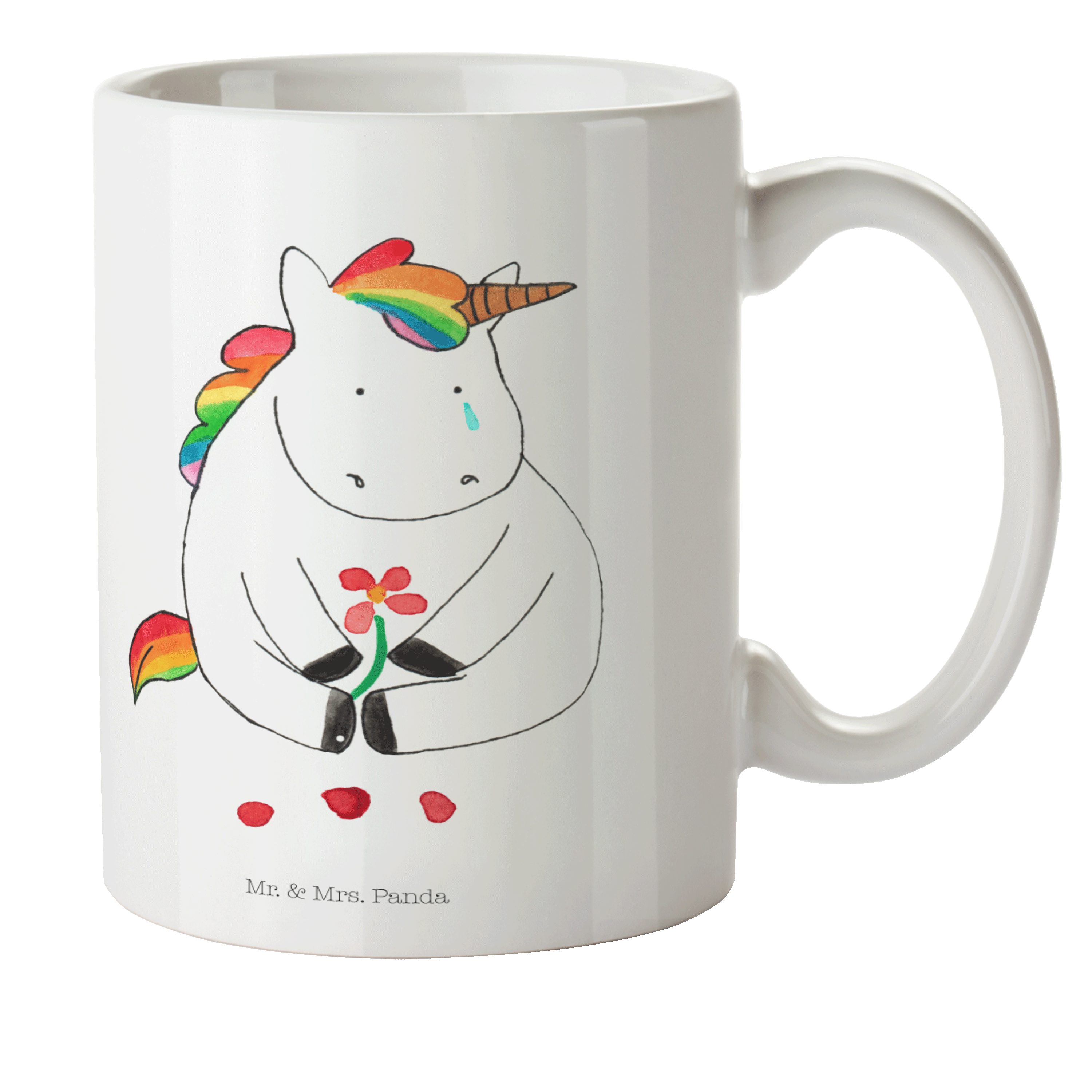 Mr. & Mrs. Panda Kinderbecher Einhorn Traurig - Weiß - Geschenk, Kaffeetasse, Kindertasse, Trösten., Kunststoff, Förderung der Selbstständigkeit