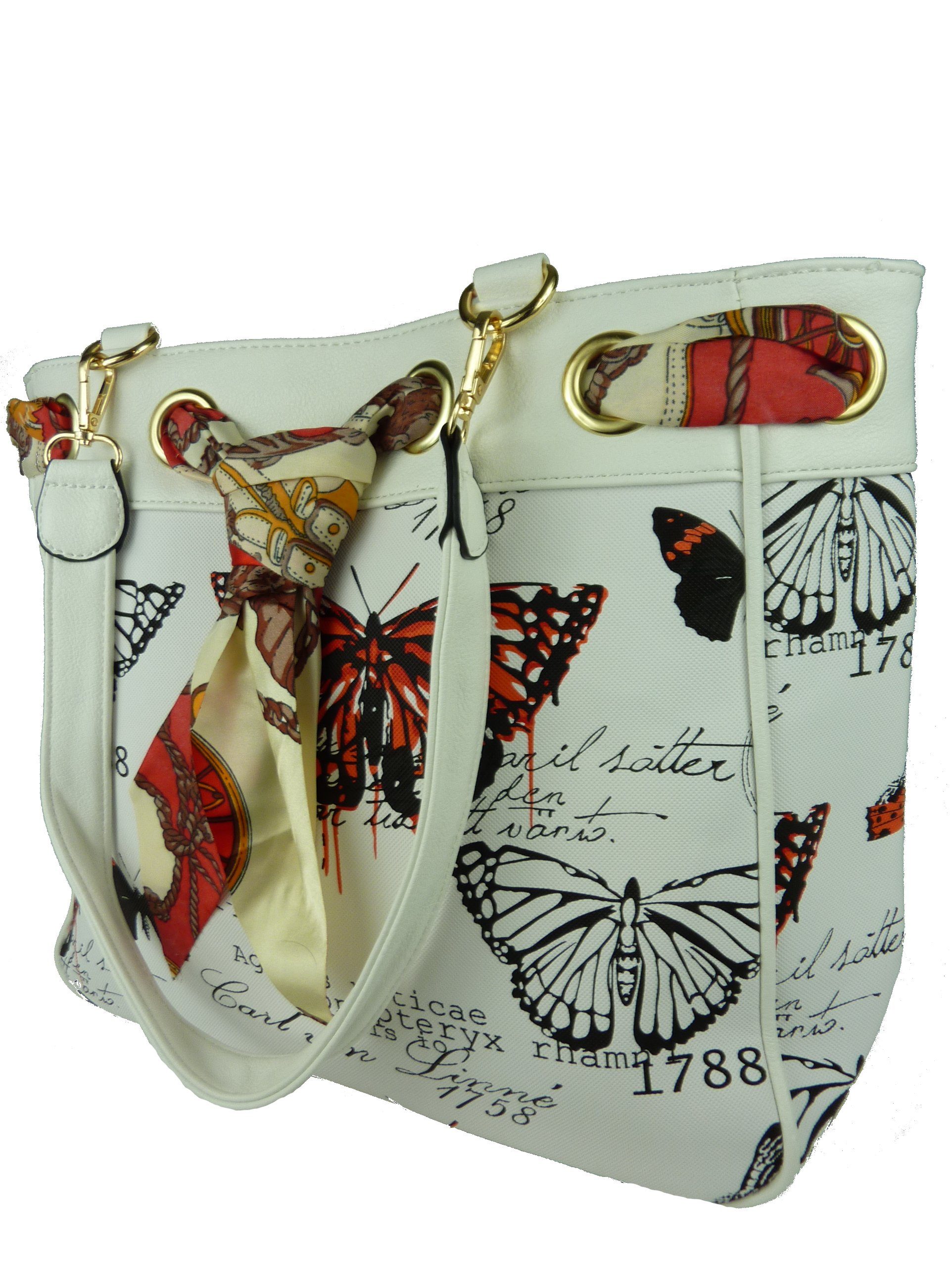 Taschen4life Shopper Damen Shoppertasche orange 5817, moderne casual im - Vintage Stil Schultertasche große Butterfly