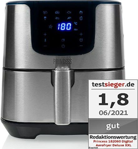 PRINCESS Heißluftfritteuse 182060, Edelstahlgehäuse, 1700 XXL, 5.5 Digitale L, W Deluxe