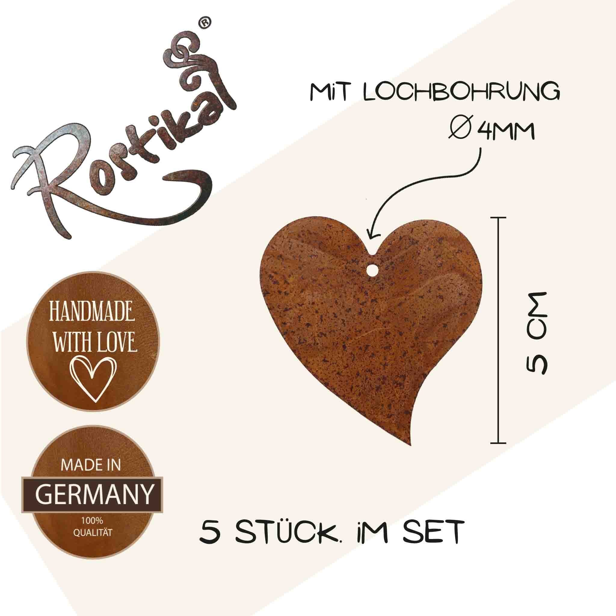 Rostikal Hängedekoration Hängedeko Herzen (5 St), echter Rost