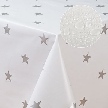 laro Tischdecke Wachstuch-Tischdecken Abwaschbar Sterne weiss silber rechteckig