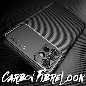 Nalia Smartphone-Hülle Samsung Galaxy A13, Carbon Look Hülle / Matt Schwarz / Silikon Case / Anti-Fingerabdruck