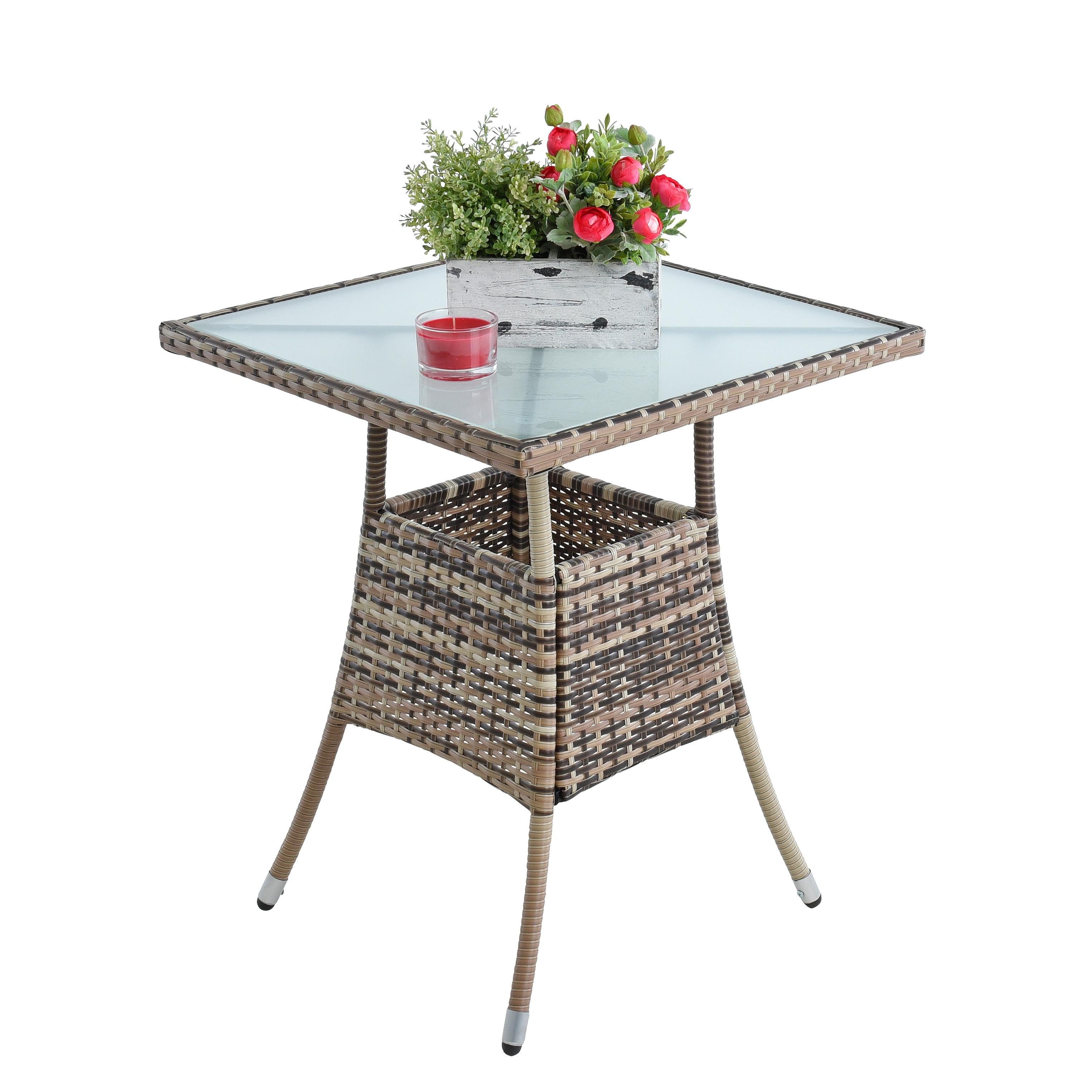ESTEXO Gartentisch Polyrattan Beistelltisch Balkontisch 57 cm Rattan Tisch Beige-Braun – Bild 2 von 5