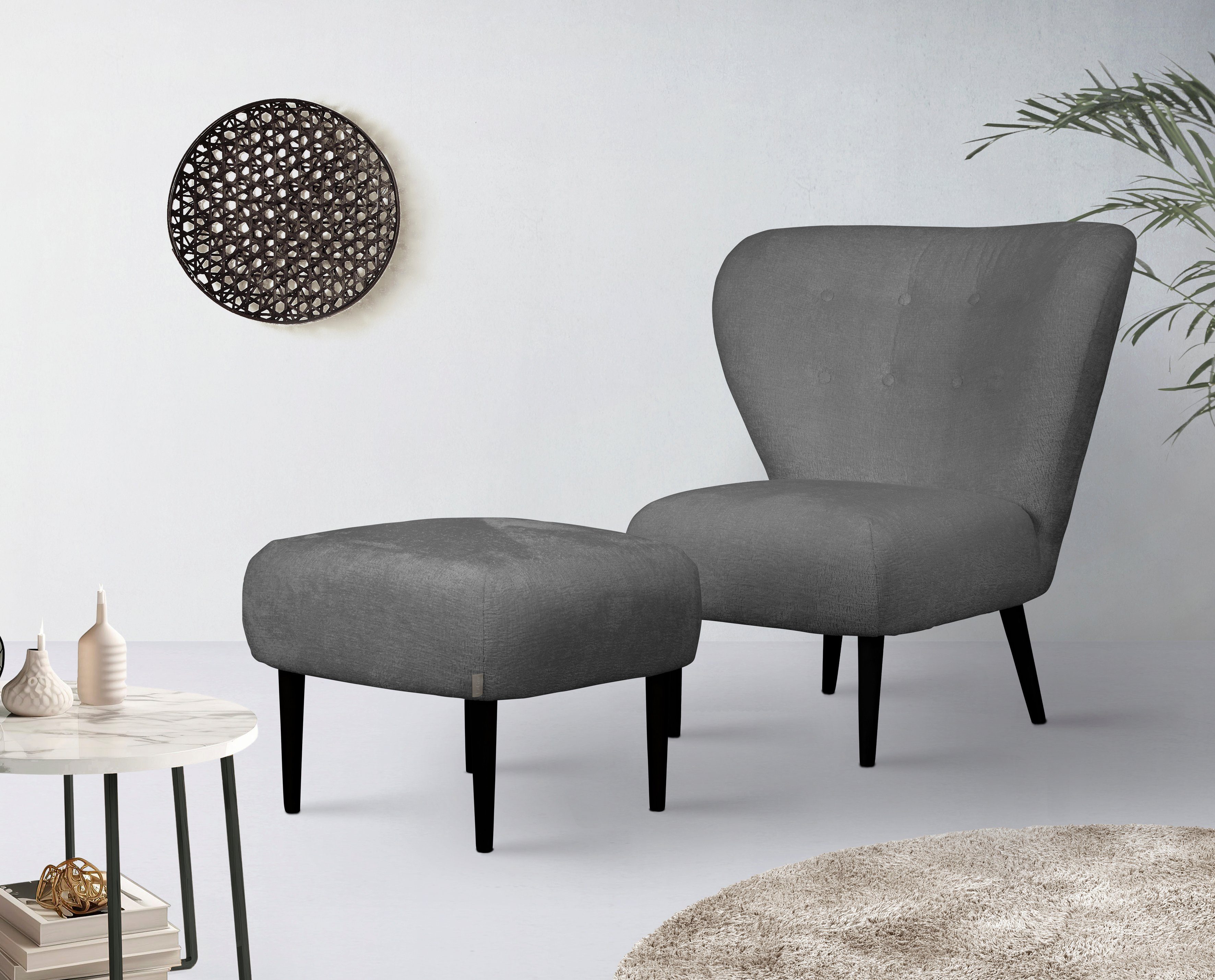 LeGer Home by Lena Gercke Sessel Dinah, Knopfheftung im Rücken, wahlweise mit oder ohne Hocker