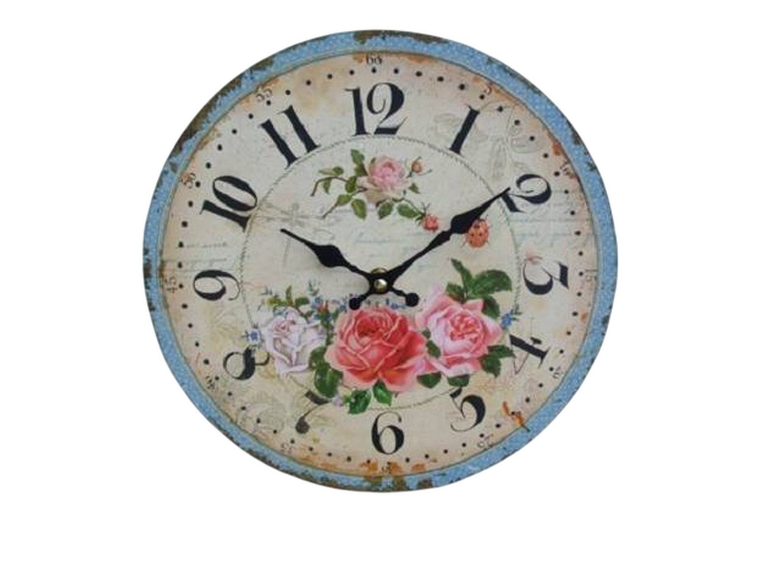 Ambiente Haus Wanduhr Bezaubernde Wanduhr mit Rosendekor, 28 cm, Landhaus-Impressionen