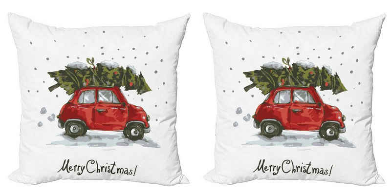 Kissenbezüge Modern Accent Doppelseitiger Digitaldruck, Abakuhaus (2 Stück), Weihnachten Retro-Auto mit Baum