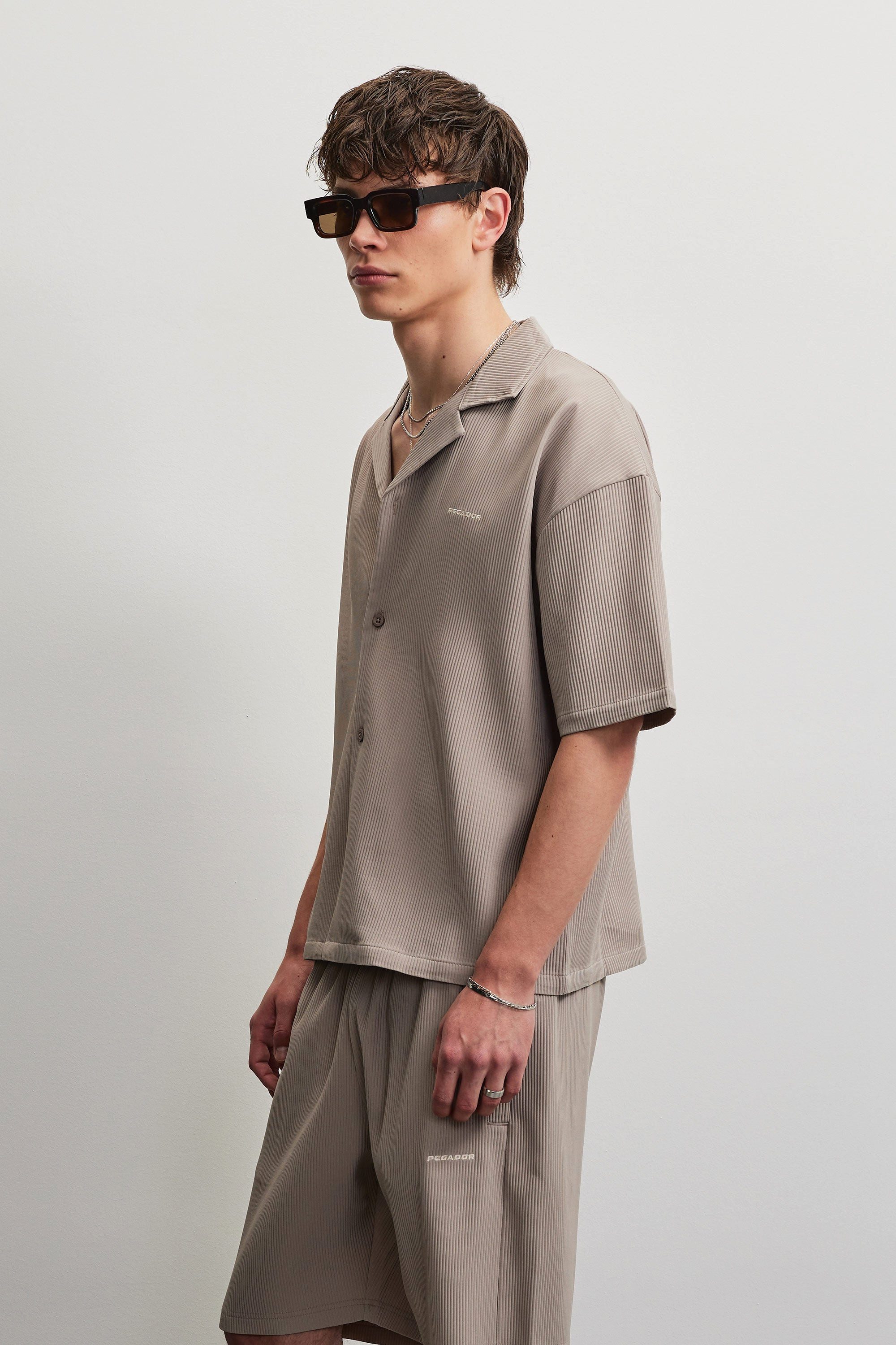PEGADOR Kurzarmhemd TROY PLISSEE SUMMER SHIRT Baumwollmischung, regular fit