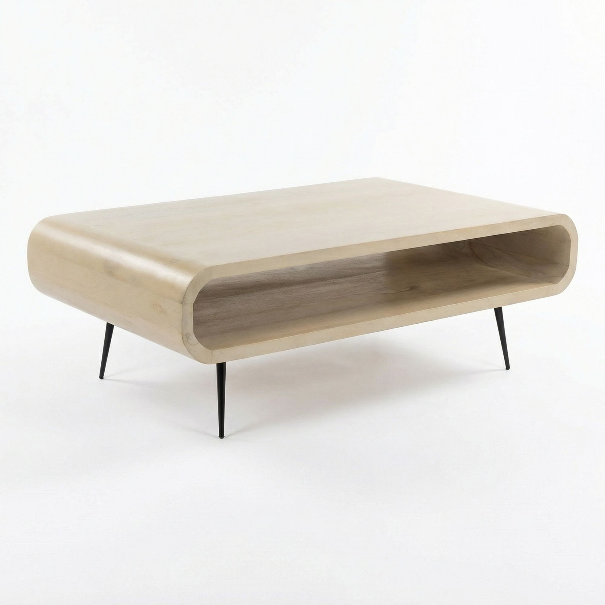 Wohnling Couchtisch WL7.451 Massivholz 90cm Wohnzimmertisch Ablage Beistelltisch Tisch (Rechteckiges Möbelstück im edlen Retro-Stil), Korpus aus Mangoholz auf robustem Metall