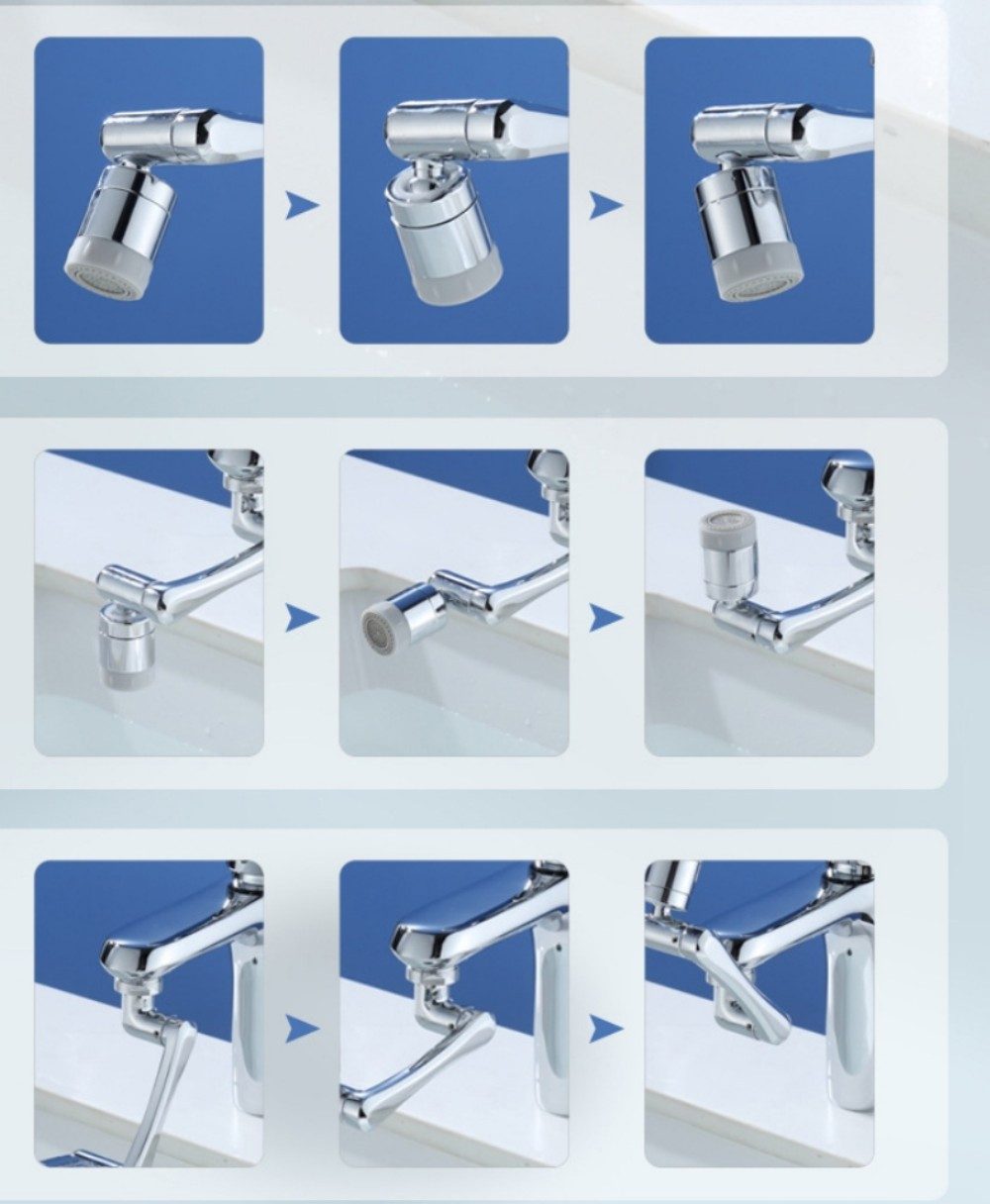 POPOLIC Waschtischarmatur Wasserhahn verlängerung, 1440° drehbarer Luftsprudler, 2 Sprühfunktion spritzwassergeschützt, drehbarer und ausziehbarer Roboterarm – Bild 4 von 5