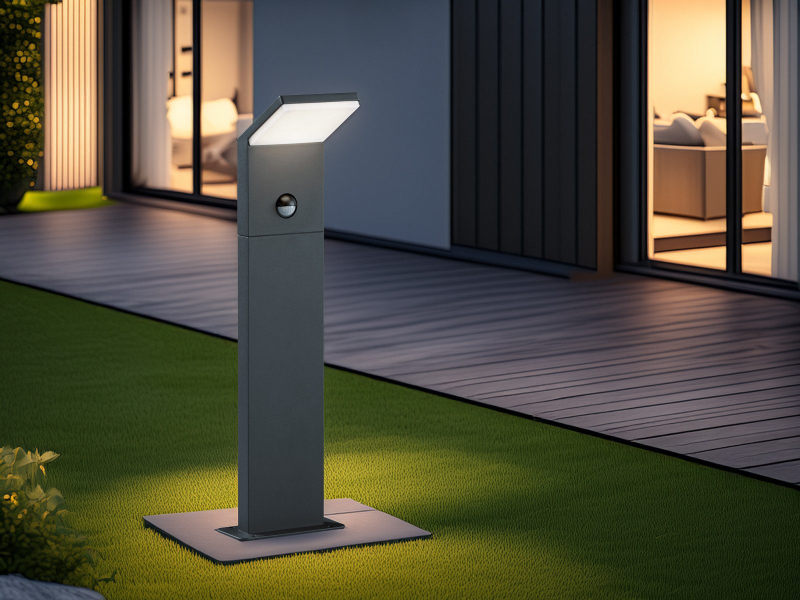 TRIO Leuchten LED Pollerleuchte, Bewegungsmelder, LED fest integriert, Warmweiß, Außen Garten-Wegbeleuchtung mit Strom aus Aluminium, Höhe 50cm