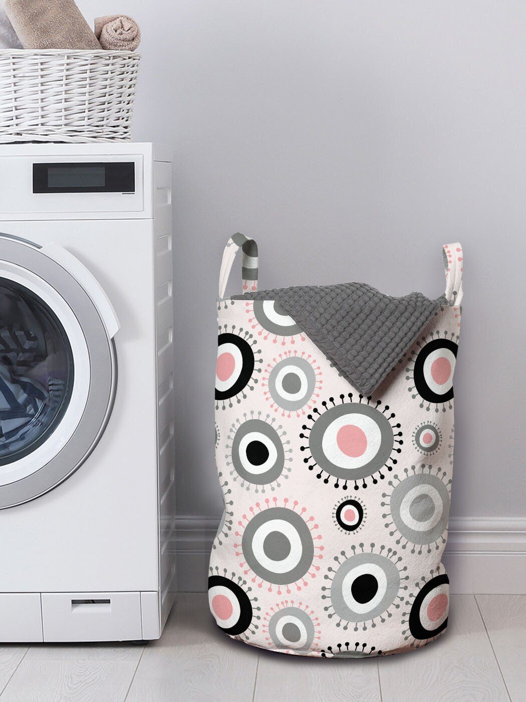 Wäschesäckchen mit Doodles Geometrisch Wäschekorb Kordelzugverschluss Griffen für Waschsalons, Abakuhaus circlular