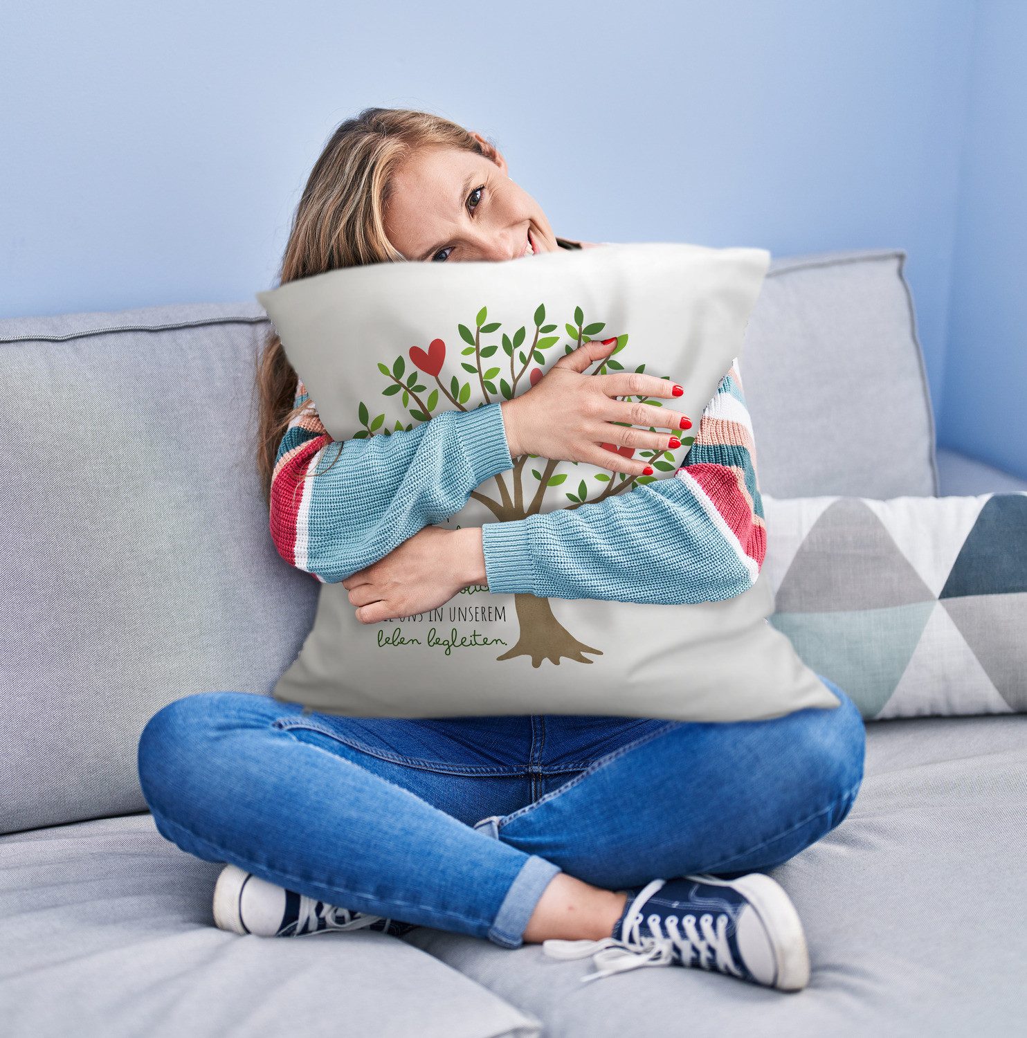 speecheese Dekokissen Lebensbaum Kuschelkissen mit Spruch Am Baum des Lebens wachsen