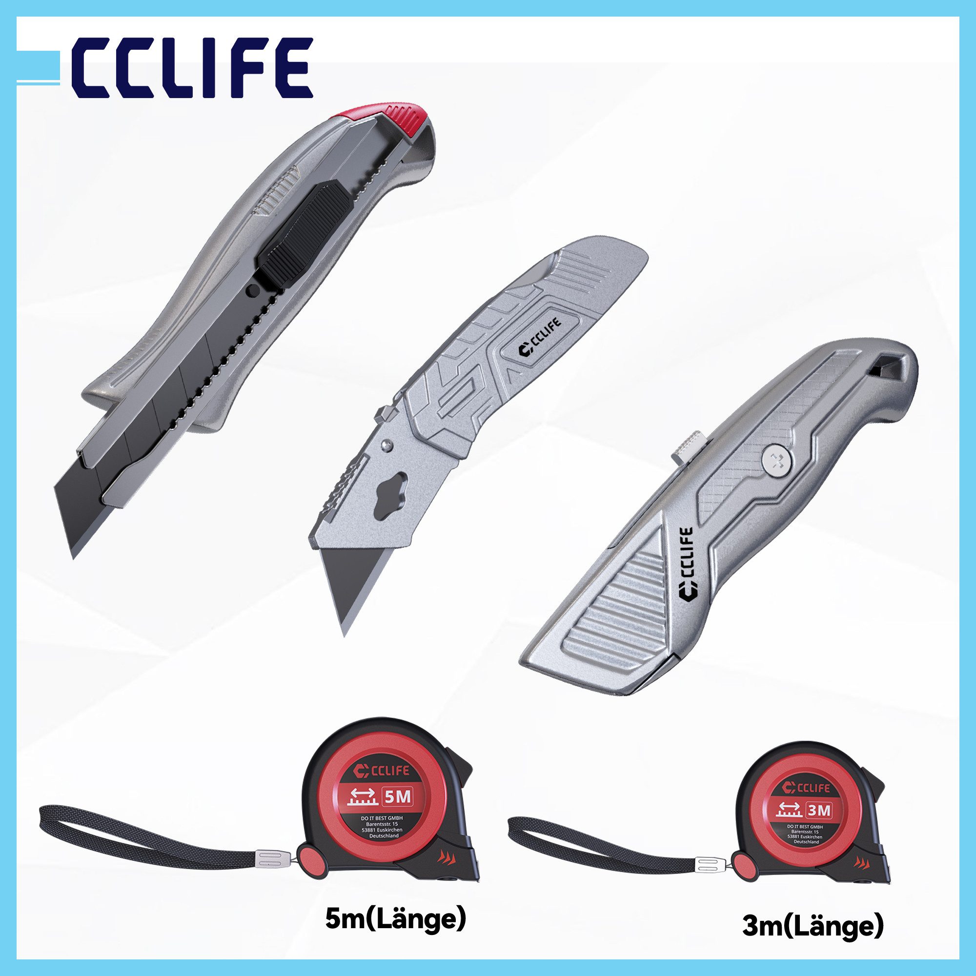 CCLIFE Cuttermesser CCLIFE Profi Werkzeugset 7-teilig fuer Haushalt und Werkstatt, (7-tlg)