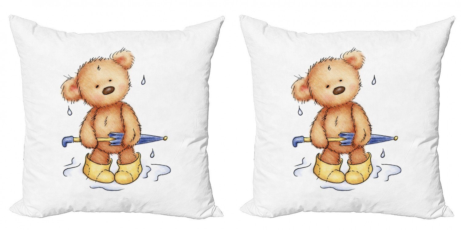 (2 Teddybär-Regen-Regenschirm Digitaldruck, Stück), Modern Bär Accent Abakuhaus Doppelseitiger Kissenbezüge
