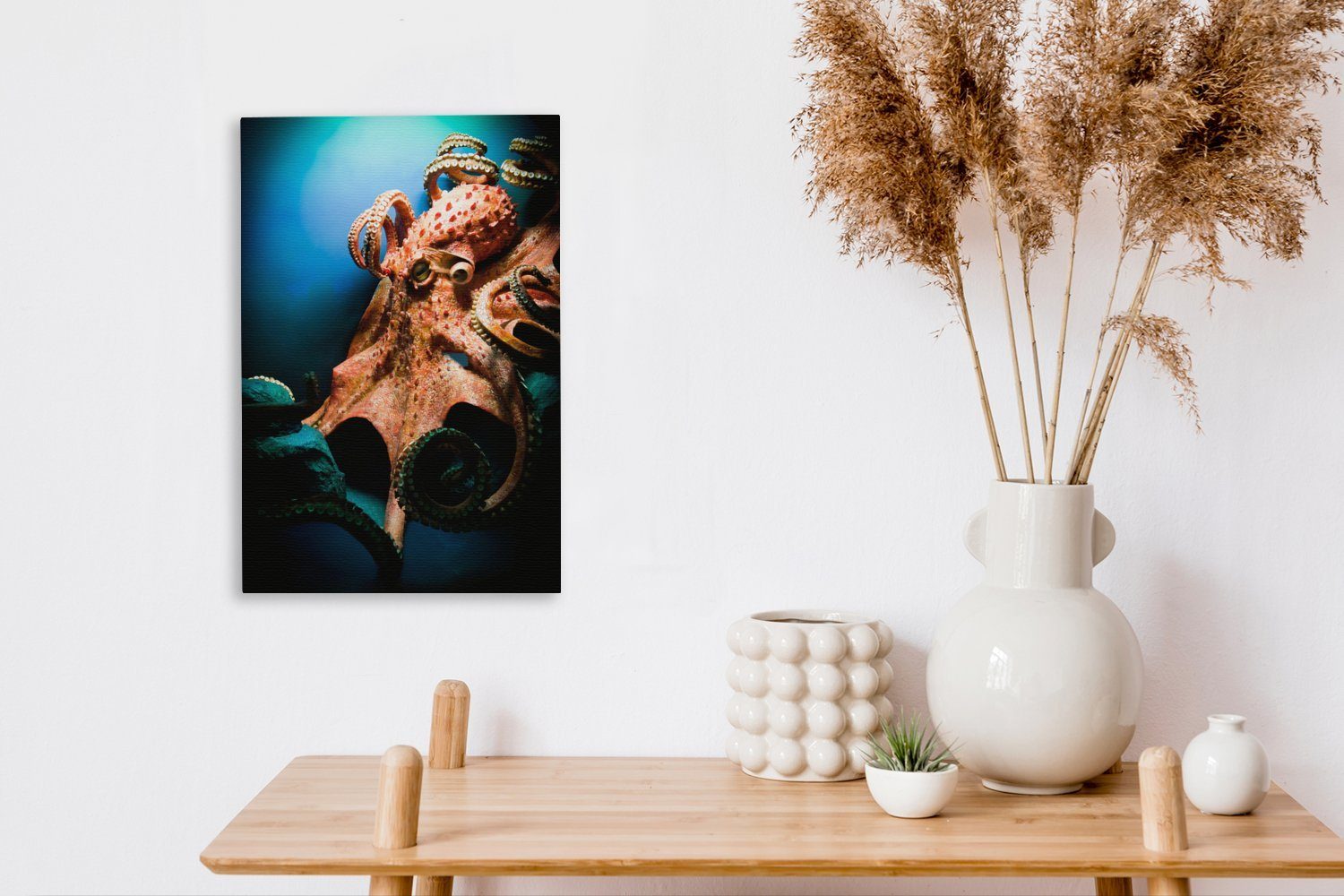 OneMillionCanvasses® fertig cm 20x30 St), unter (1 inkl. Zackenaufhänger, tief Leinwandbild Gemälde, Leinwandbild Wasser, bespannt Oktopus