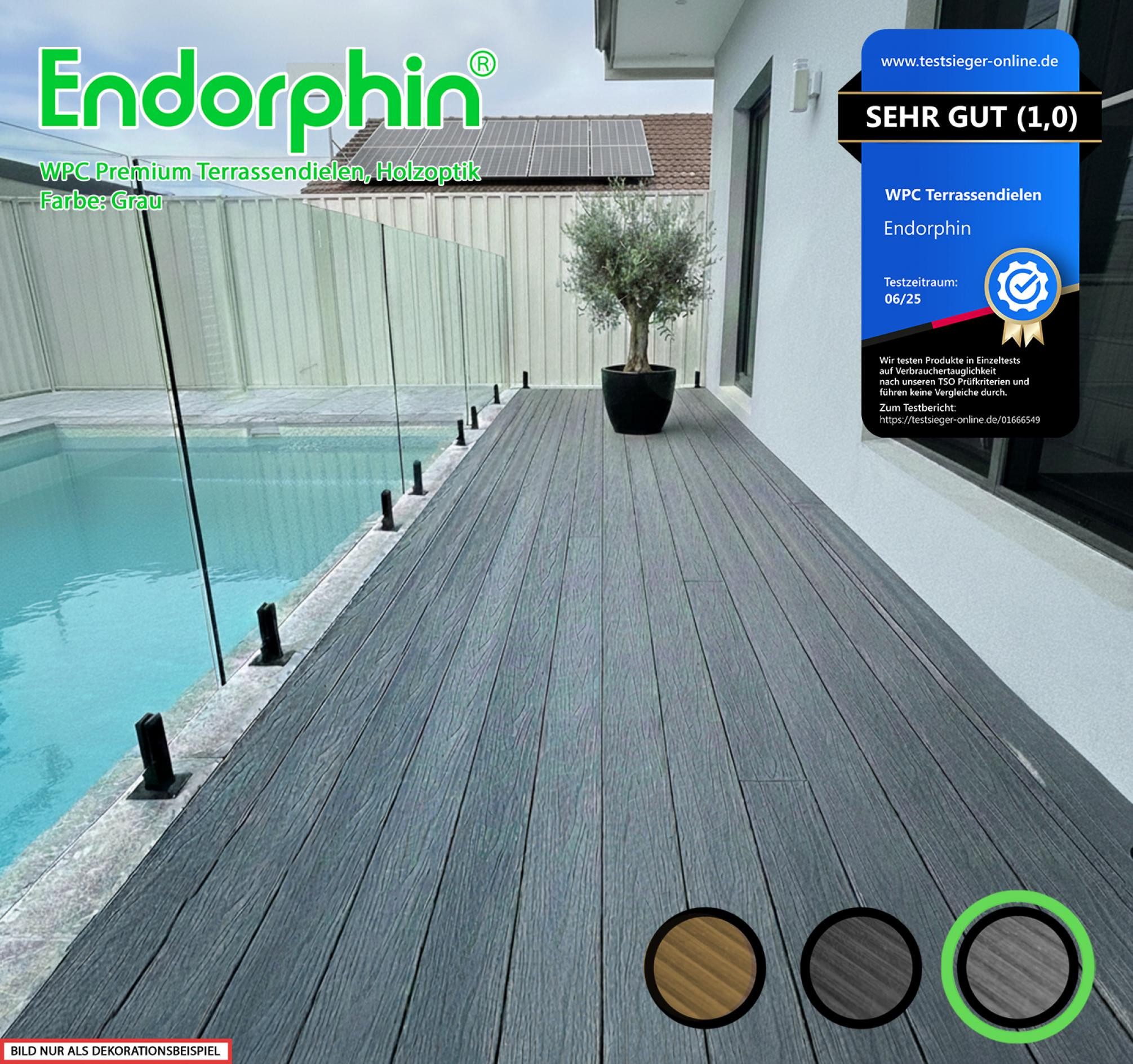 Endorphin Terrassendielen ® 40m² Premium WPC Terrassendielen in Holzoptik–Farbe: grau