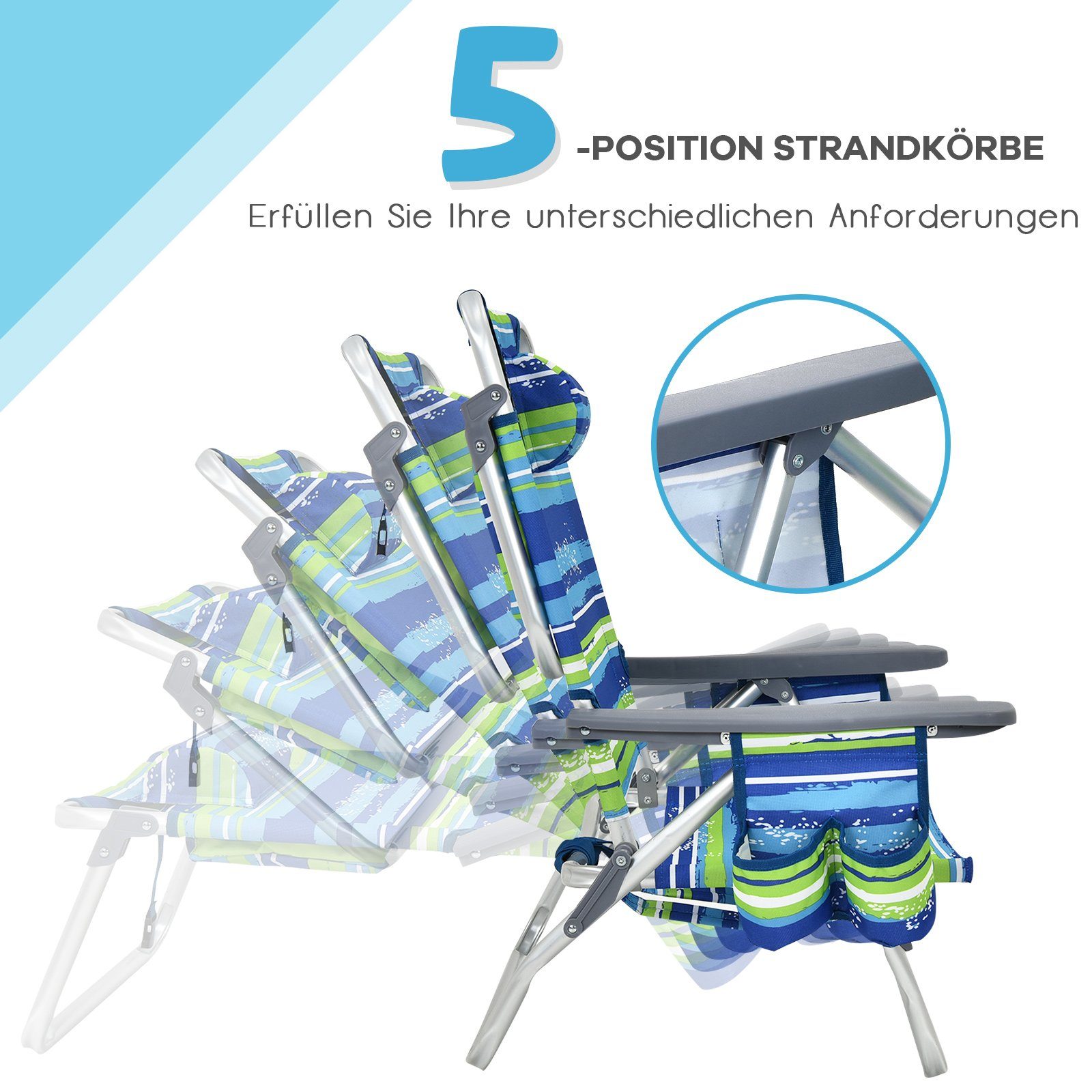 COSTWAY Campingstuhl Strandstühle mit Tisch (3 günstig online kaufen