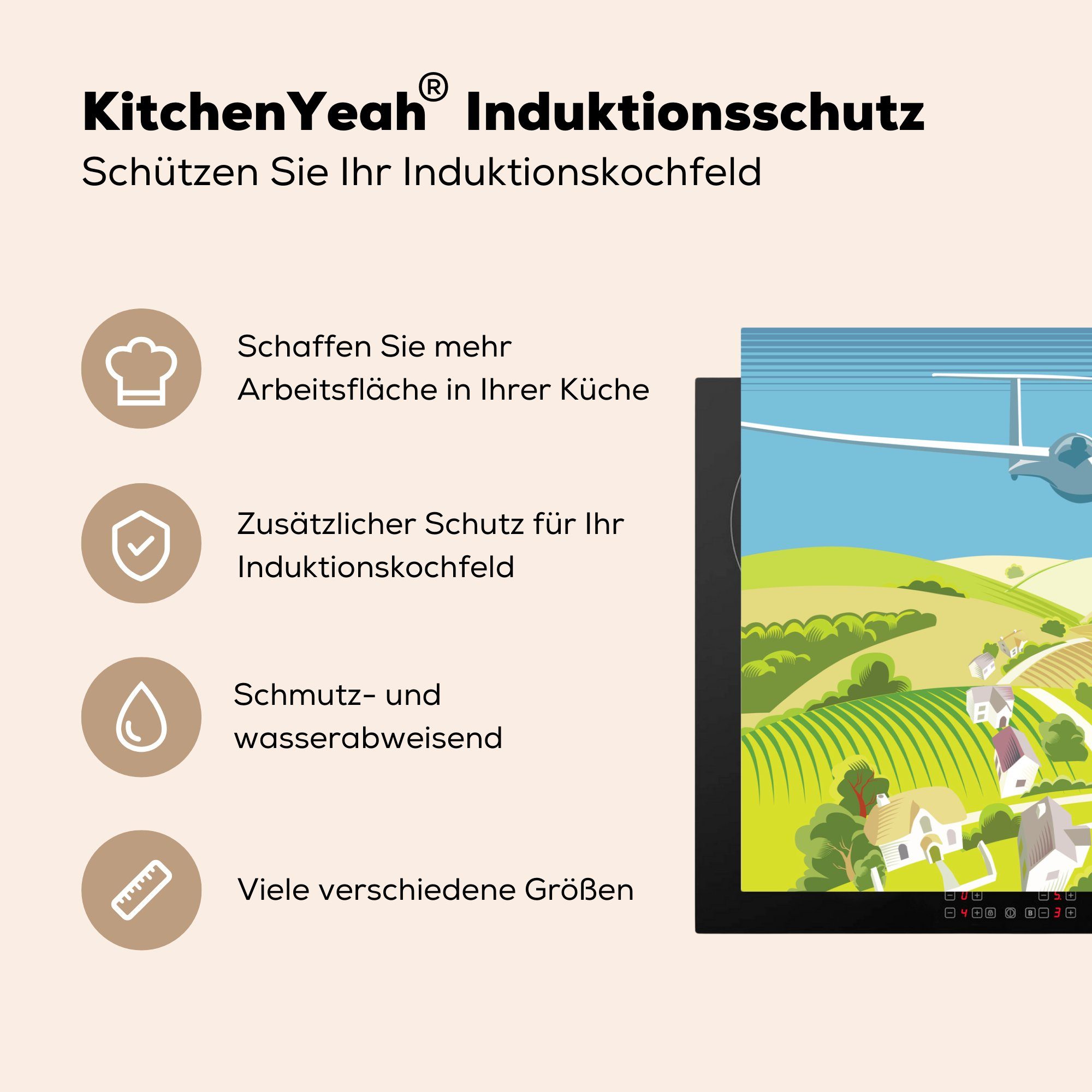 Herdblende-/Abdeckplatte von Eine küche, 81x52 oben Ceranfeldabdeckung hoch Segelflugzeugen die (1 tlg), Himmel, Induktionskochfeld MuchoWow Illustration zwei Vinyl, Schutz am cm, für