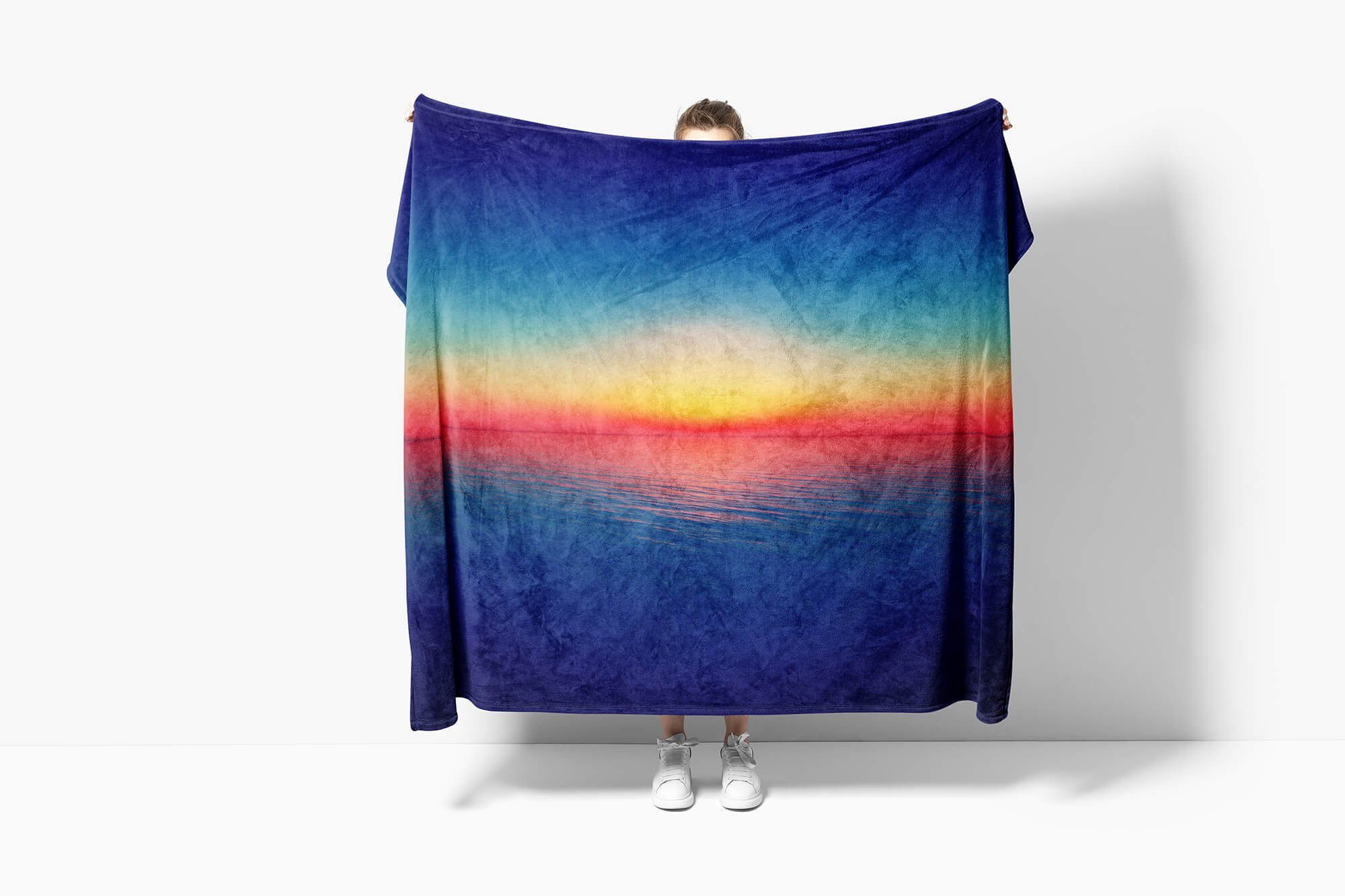 mit Horizont Saunatuch Sinus Baumwolle-Polyester-Mix Fotomotiv Handtücher Handtuch Abstrakt Meer, Art (1-St), Handtuch Kuscheldecke Strandhandtuch