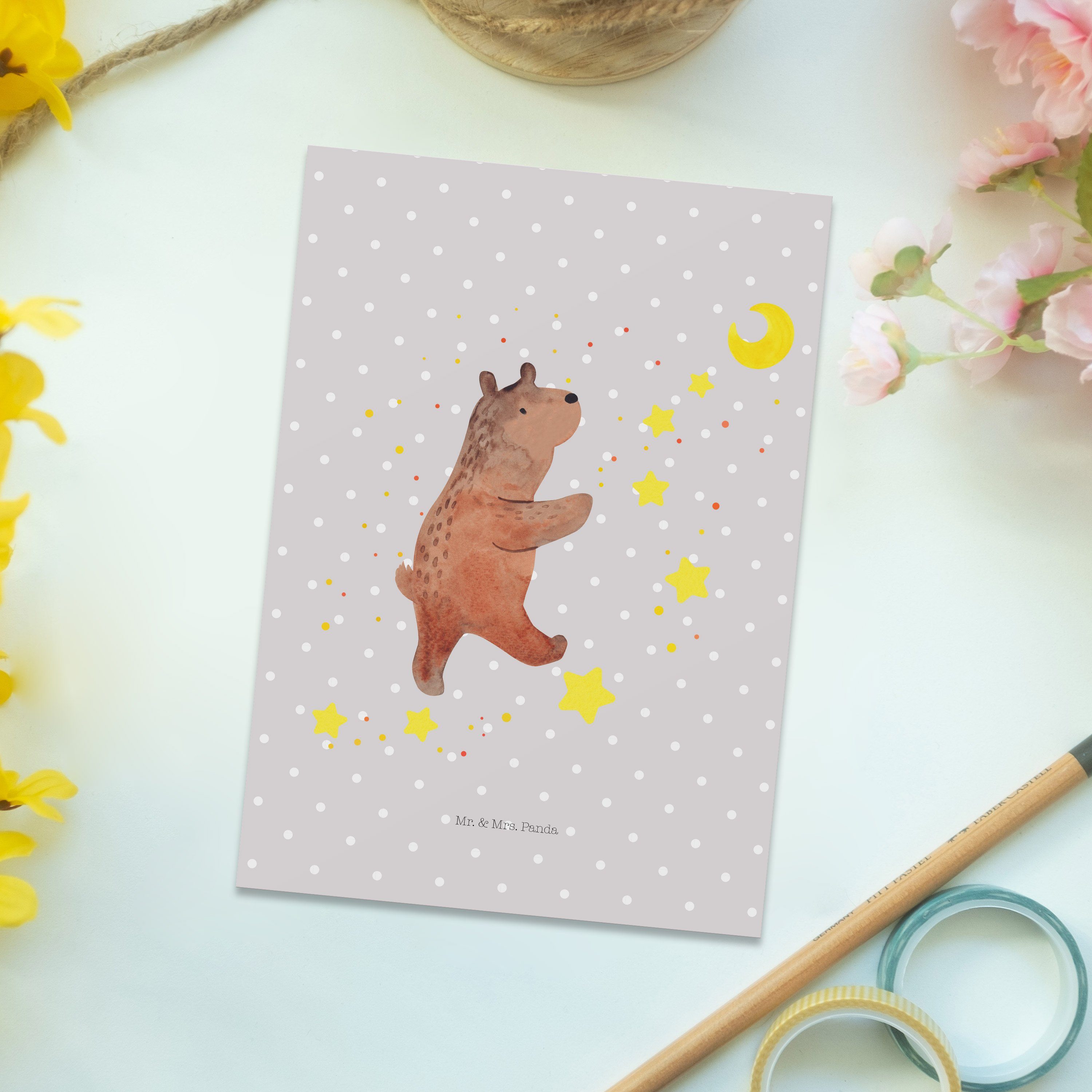 Geschenk, & Mr. Teddybär, Grau Mrs. Geschenkkarte Träume Postkarte - Pastell Traum, Bär - Panda
