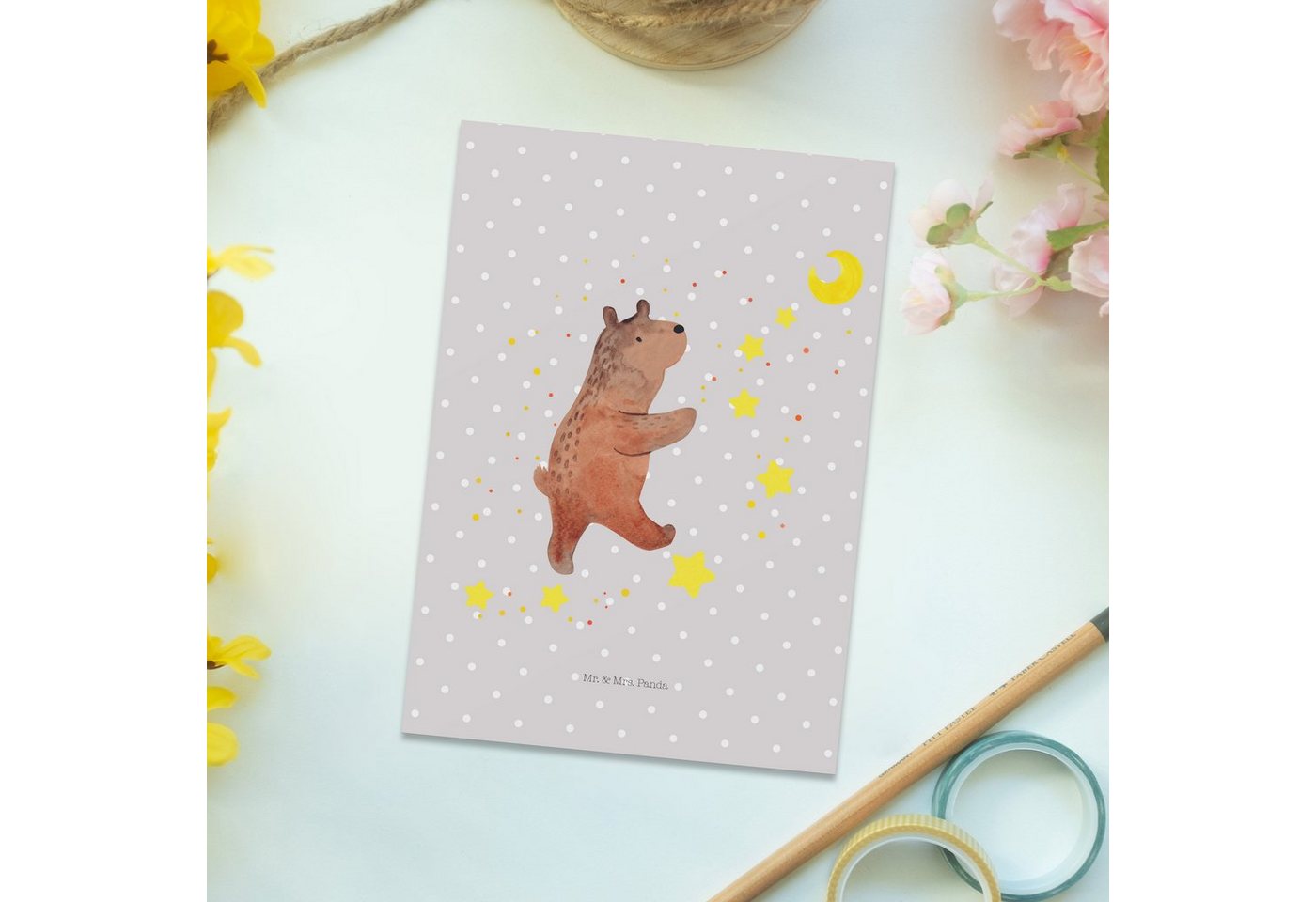 Thumbnail - Mr. & Mrs. Panda Postkarte Bär Träume - Grau Pastell - Geschenk, Teddybär, Traum, Ansichtskarten, Charmantes Design