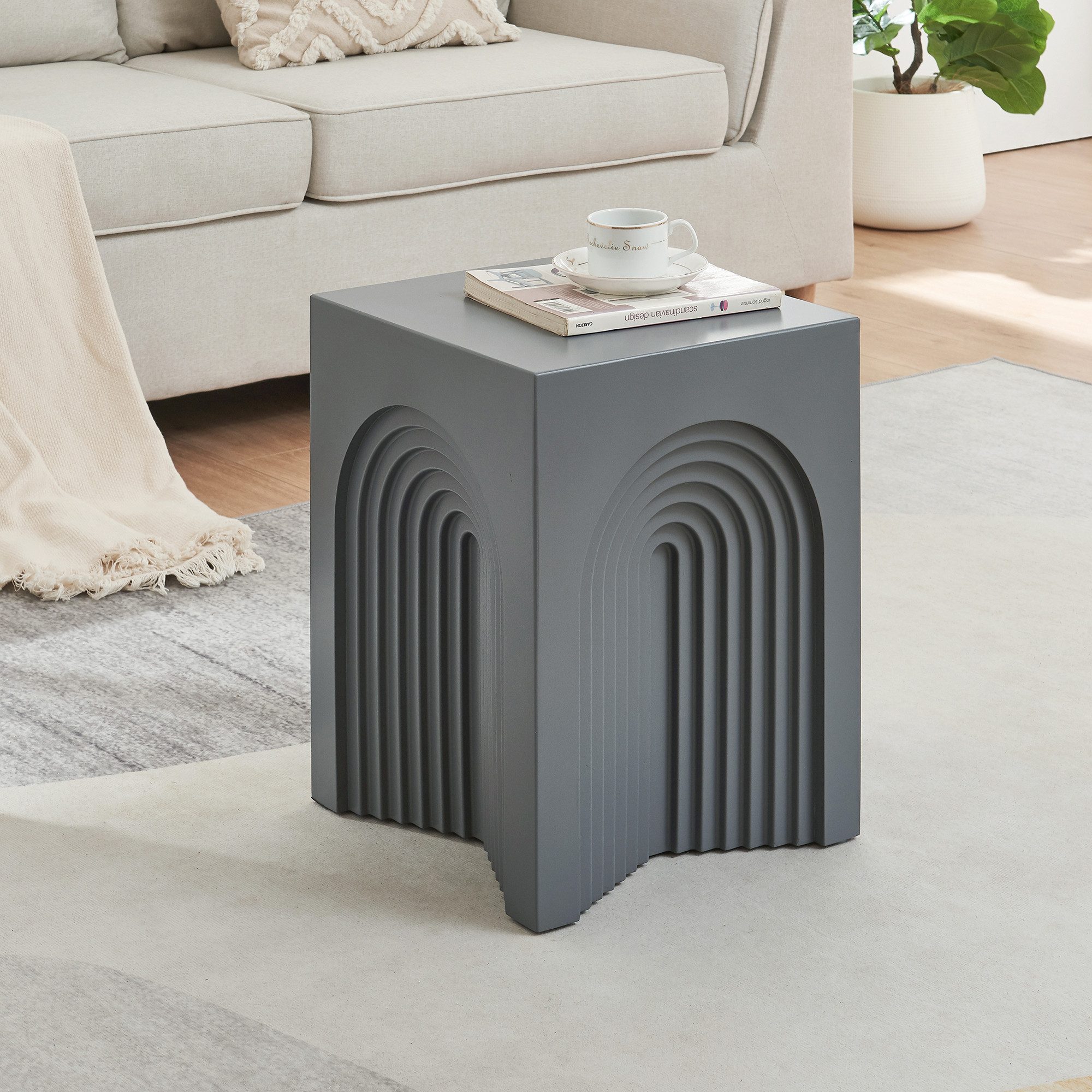 en.casa Beistelltisch, »Elverumn« MDF in Arch-Design 45 x 35 x 35 cm Grau
