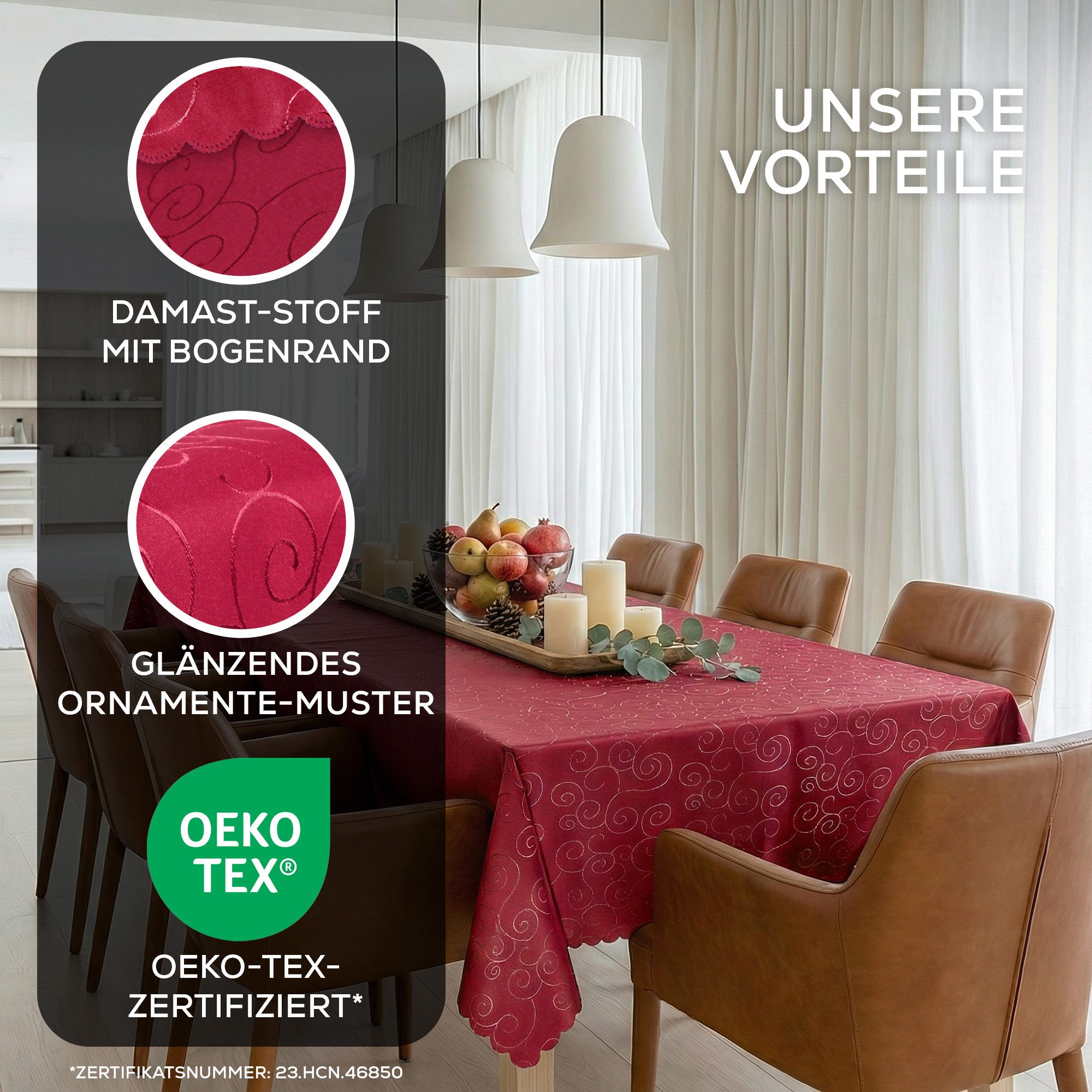 Beautex Tischdecke Damast Ornamente bügelfrei fleckenabweisend pflegeleichte Tischwäsche (1-tlg), Lotuseffekt, Formstabil, Strapazierfähig, Eleganter Glanz, Knitterarm