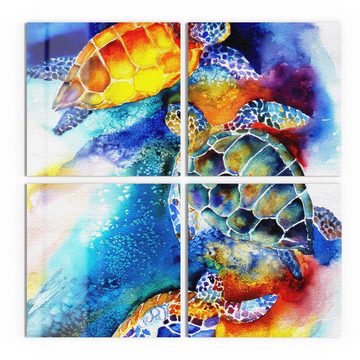 DEQORI Glasbild 'Drei Meeresschildkröten', 'Drei Meeresschildkröten', Glas Wandbild Bild schwebend modern