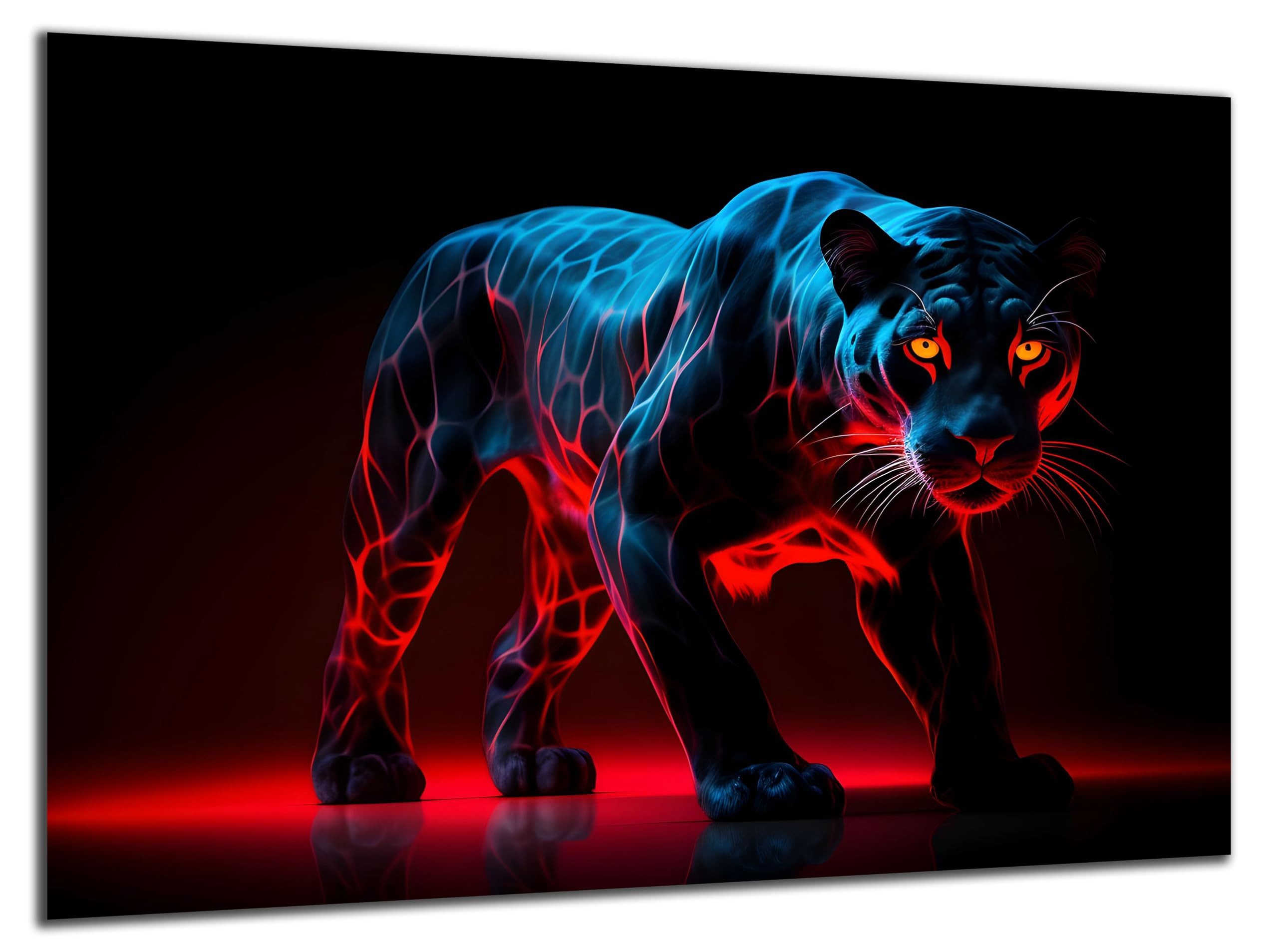 DARO Design Wandbild Neon Tiere Wandbilder Wand Deko Bilder Modern Leinwandbild, (Neon Tiger - Bild klein Wohnzimmer Büro Jugendzimmer Flur Einteilig Querformat Fotodruck Neon-Tierkunst), 30x20 cm