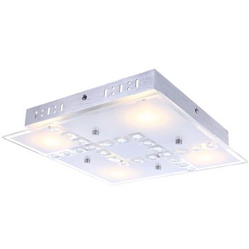 etc-shop LED Deckenleuchte, LED-Leuchtmittel fest verbaut, Warmweiß, LED Deckenleuchte Deckenlampe Glas satiniert Kristalle Alu silber