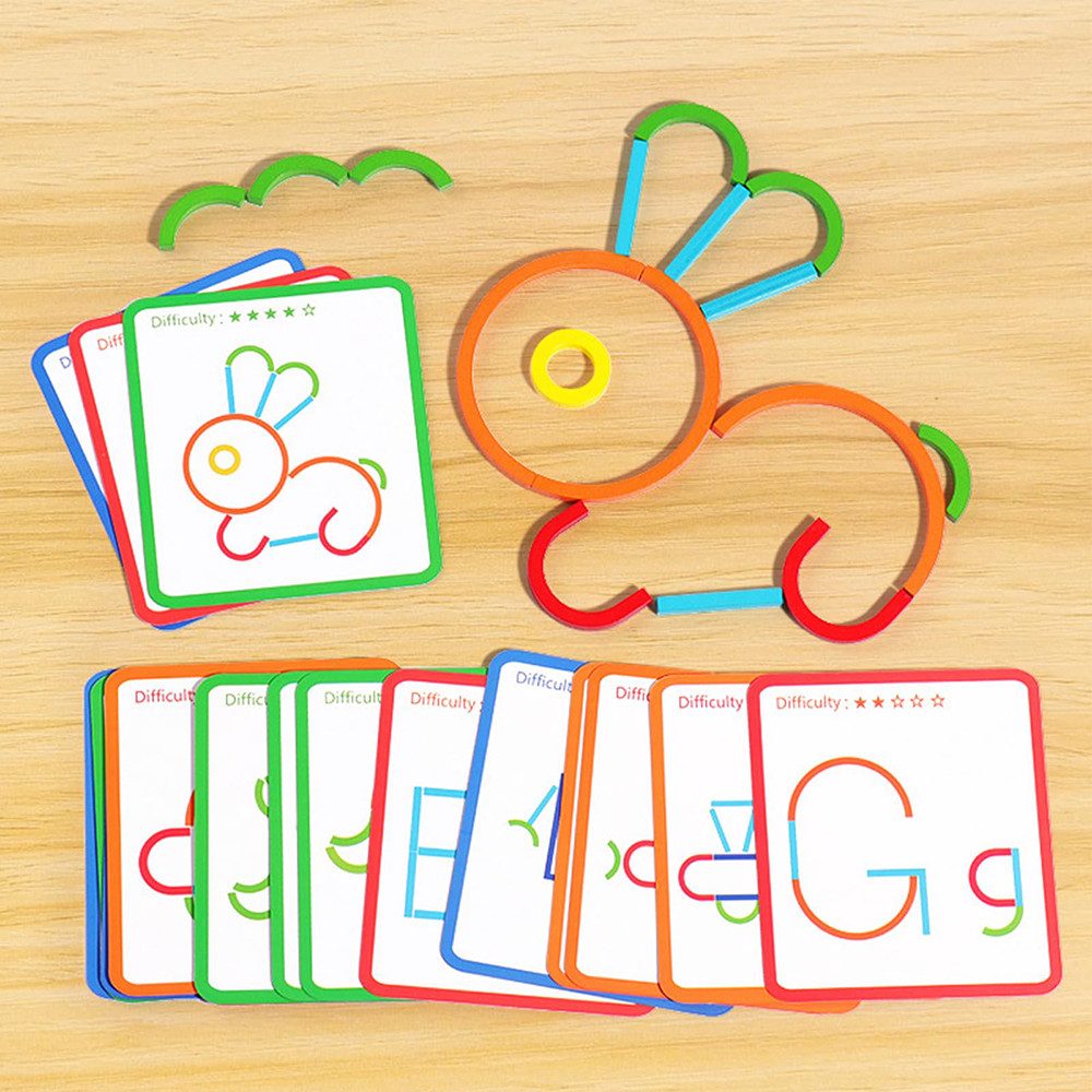 Flintry Lernspielzeug Konstruktionsspiel mit Stäben und Ringen in Puzzleform,Holzstapelspiel, Montessori-Spielzeug,Holz-Lernspiel zum Bauen von Buchstaben – Bild 4 von 5