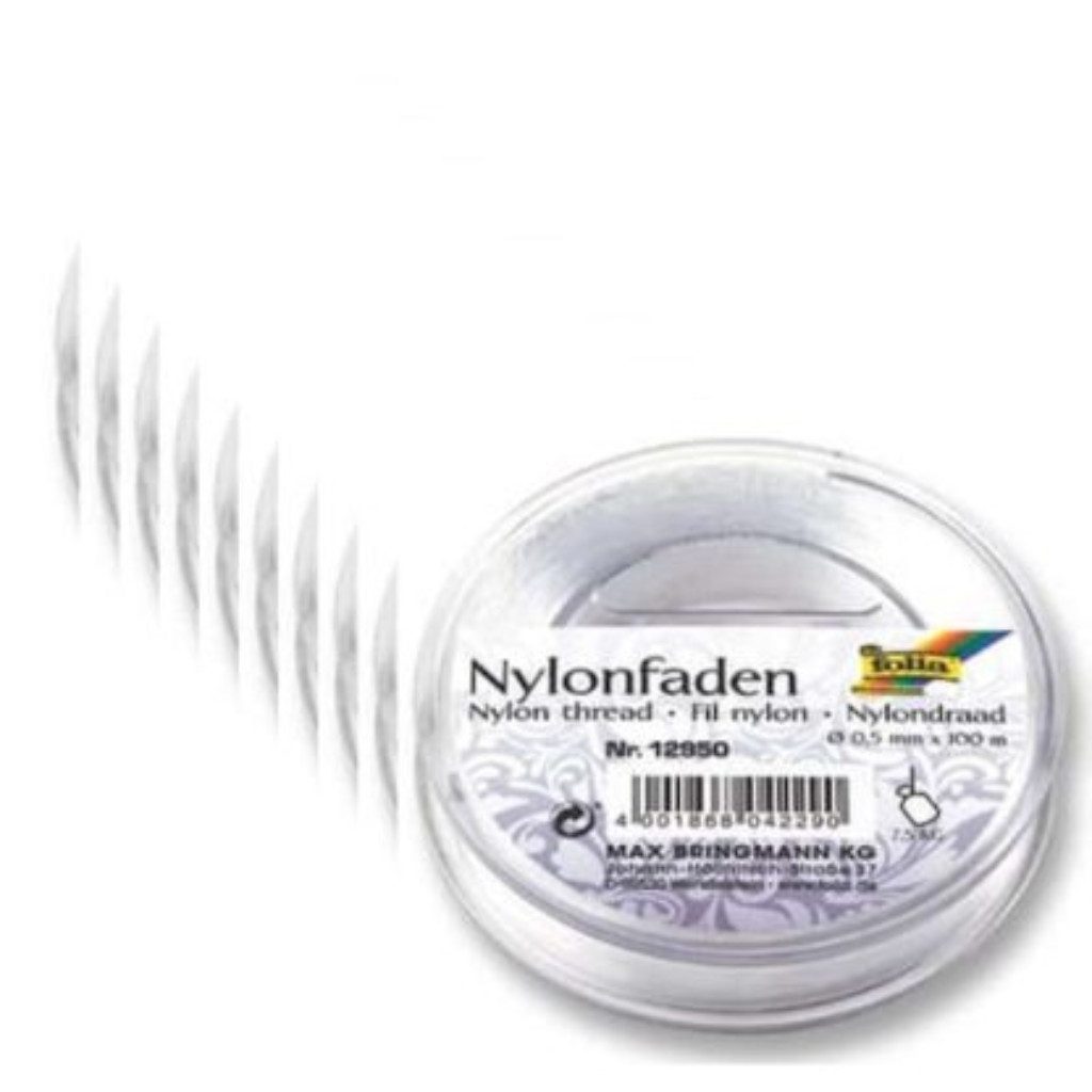 Folia Fadenspule FOLIA 12950 Nylonfaden auf Spule 0,5mm, 100 m Fadenlänge, (Packung, 10-St., mit Spule), Transparent Aus Nylon