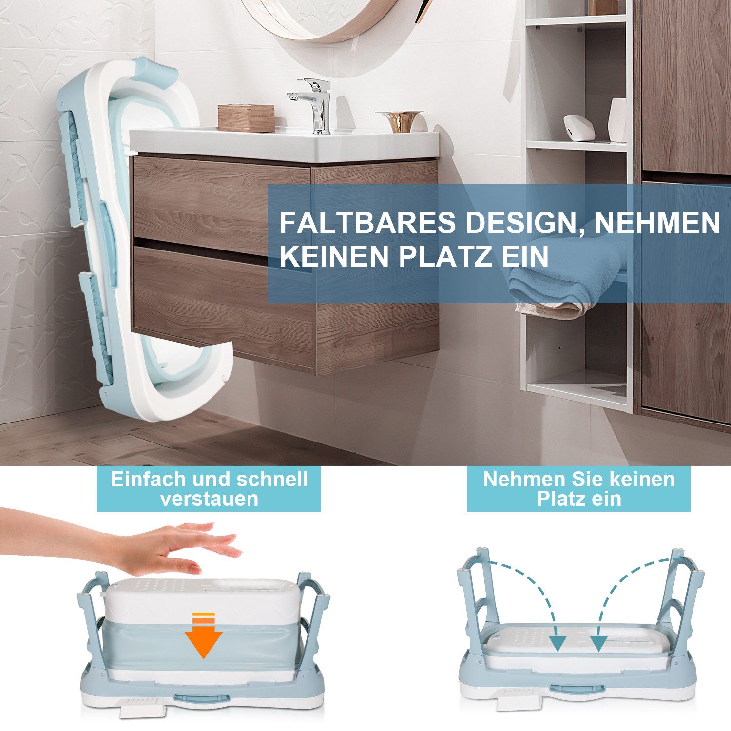 Clanmacy Badewanne Badewanne Faltbare Erwachsene Klappbadewanne blau 118cm