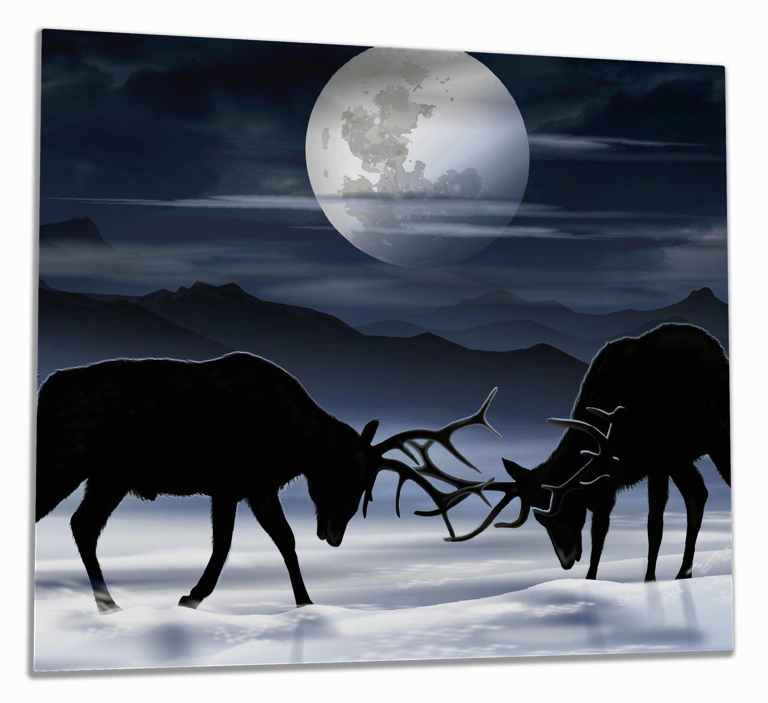 Wallario Herd-Abdeckplatte Elch im Schnee bei Mondschein - Silhouette am Abend, ESG-Sicherheitsglas, (Glasplatte, 1 tlg., inkl. 5mm Noppen), verschiedene Größen