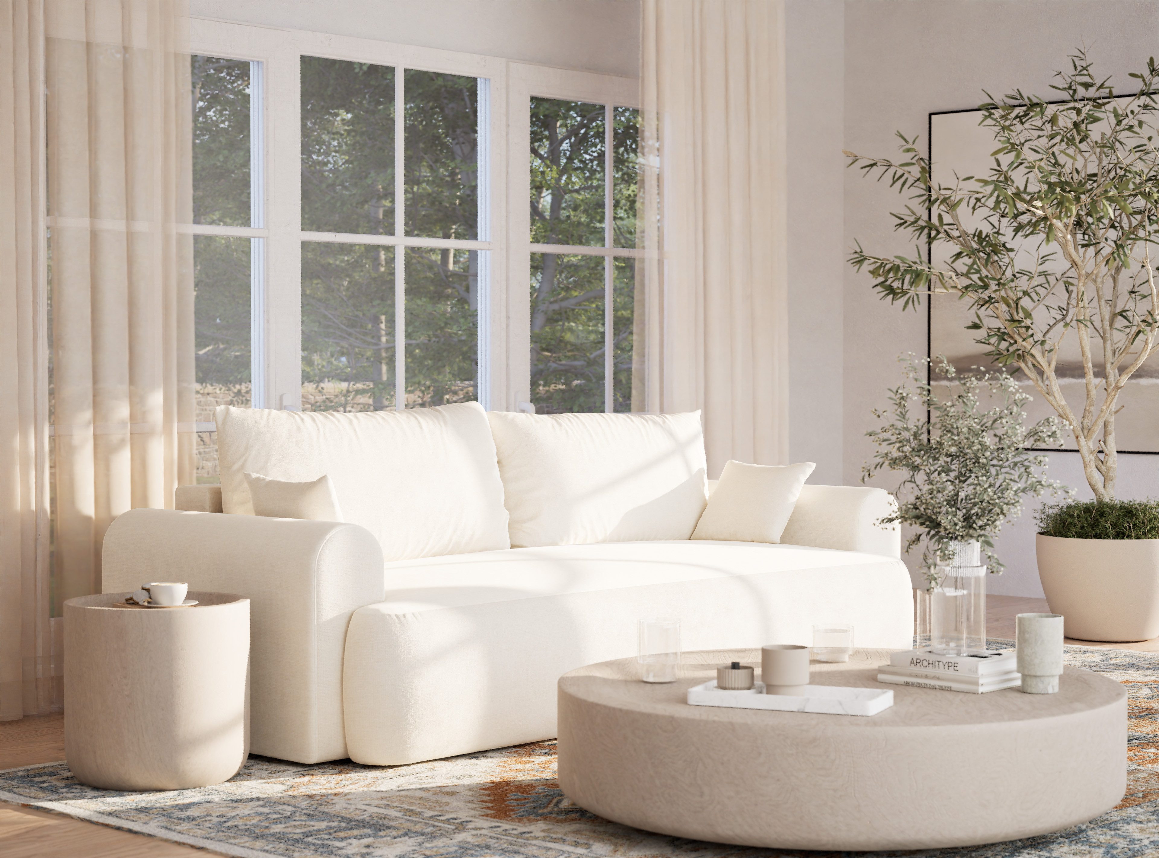 Maison de Rêve 3-Sitzer Sofa mit Schlaffunktion Toluca, Schlafsofa mit Bettkasten und Zierkissen, Liegefläche 160x200 cm