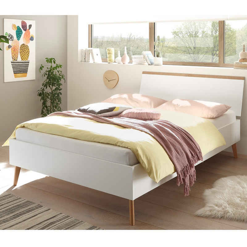 Lomadox Bett MAINZ-61, weiß matt mit Eiche Riviera Nb. 145x44x210 cm