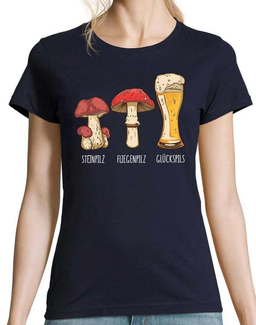 trendigem Youth Glückspils Navy Designz mit Damen Frontprint T-Shirt T-Shirt