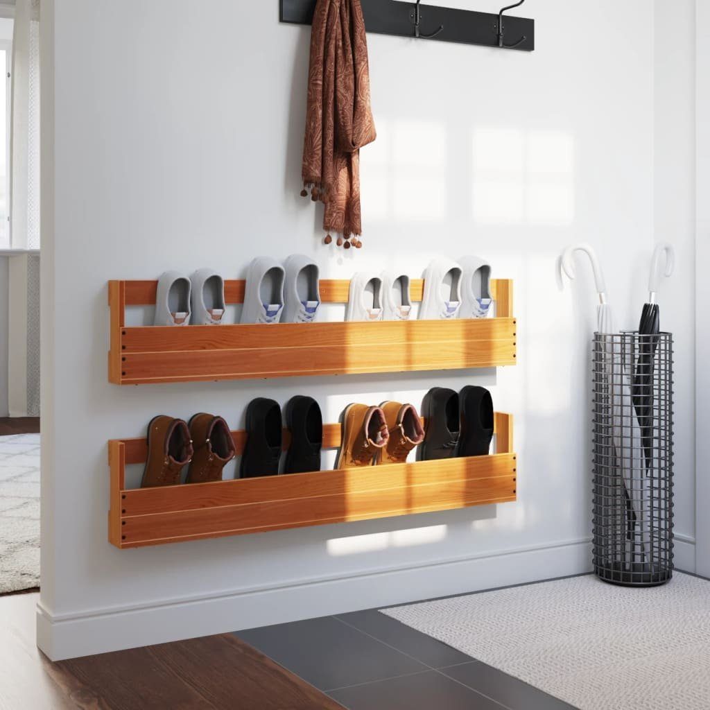 vidaXL Schuhregal Wand-Schuhregale 2 Stk. Wachsbraun 110x8,5x23,5 cm Massivholz, 2-tlg.