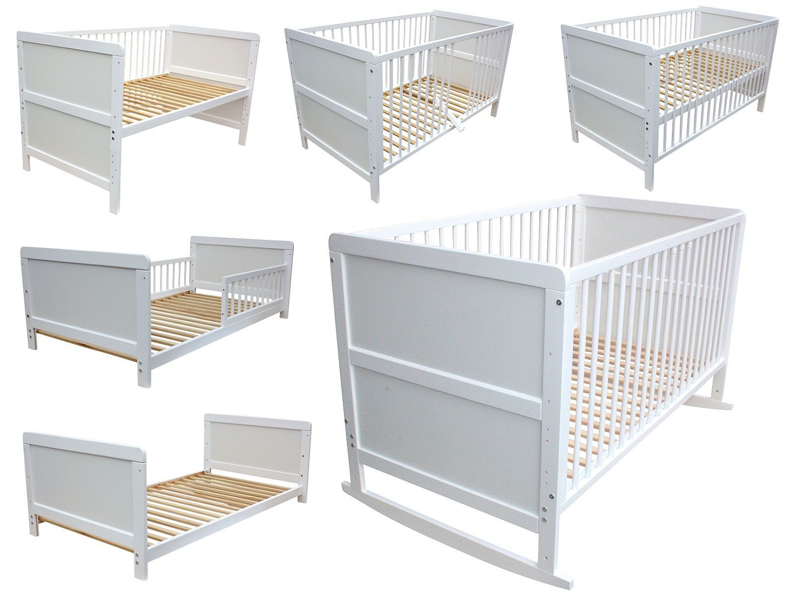 Kinderbett Kinderbett Juniorbett Beistellbett Wiege 140x70cm 4in1 weiß