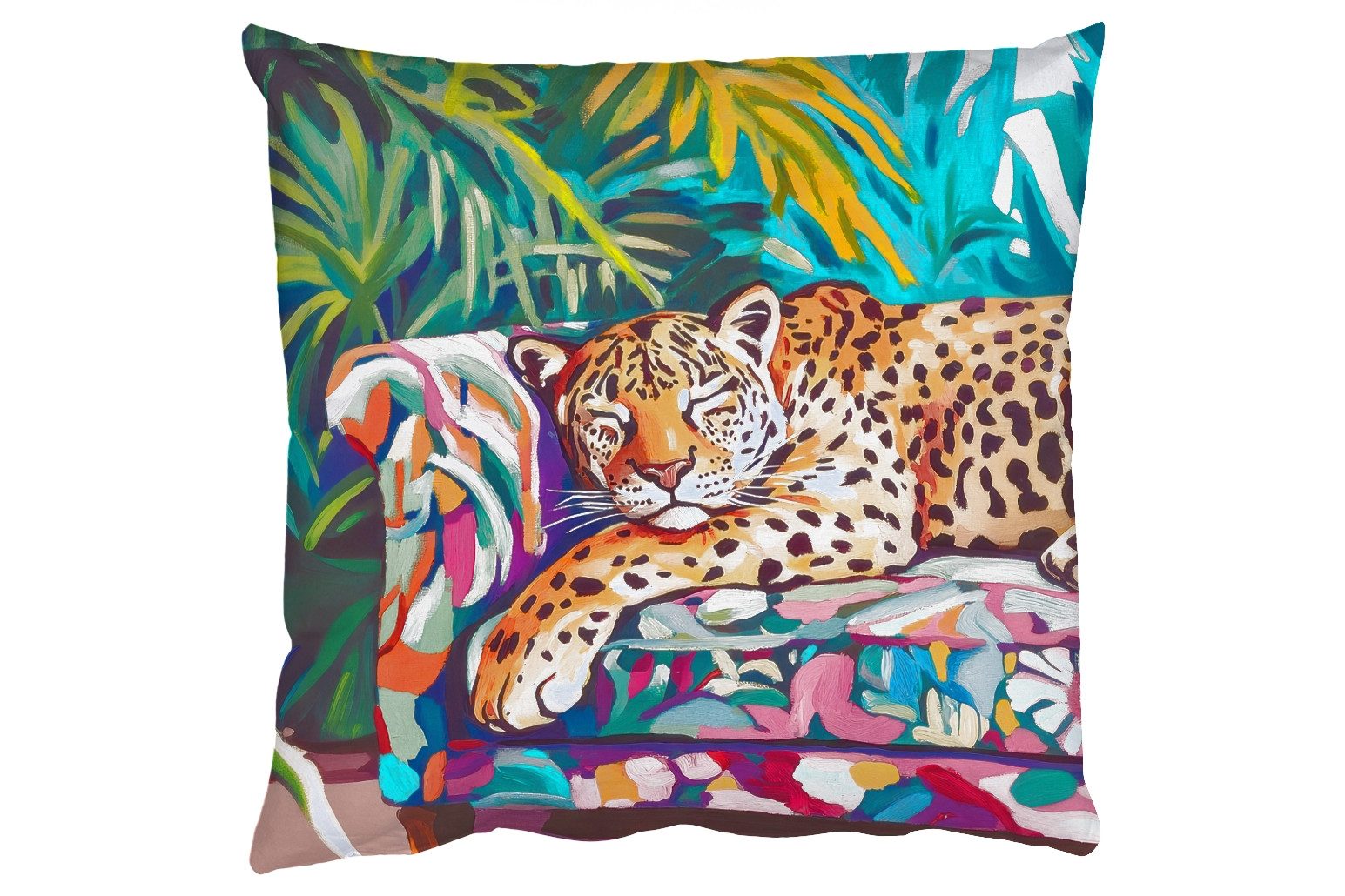 MuchoWow Dekokissen Leopard - Bunt - Tropisch, Zierkissen mit Füllung für Wohnzimmer, Sofakissen, 40x40 cm