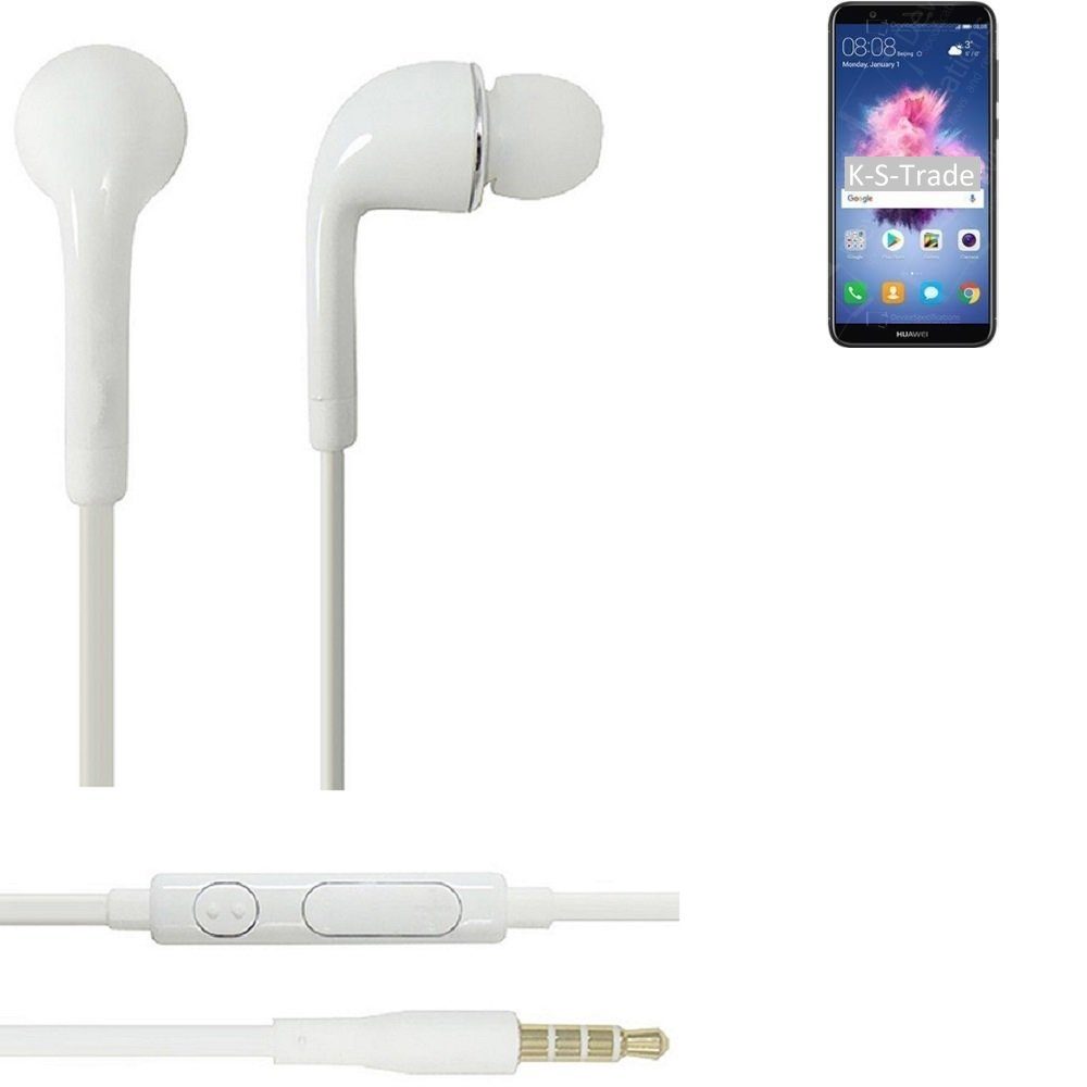 K-S-Trade für Huawei nova Lite 2 In-Ear-Kopfhörer (Kopfhörer Headset mit Mikrofon u Lautstärkeregler weiß 3,5mm)