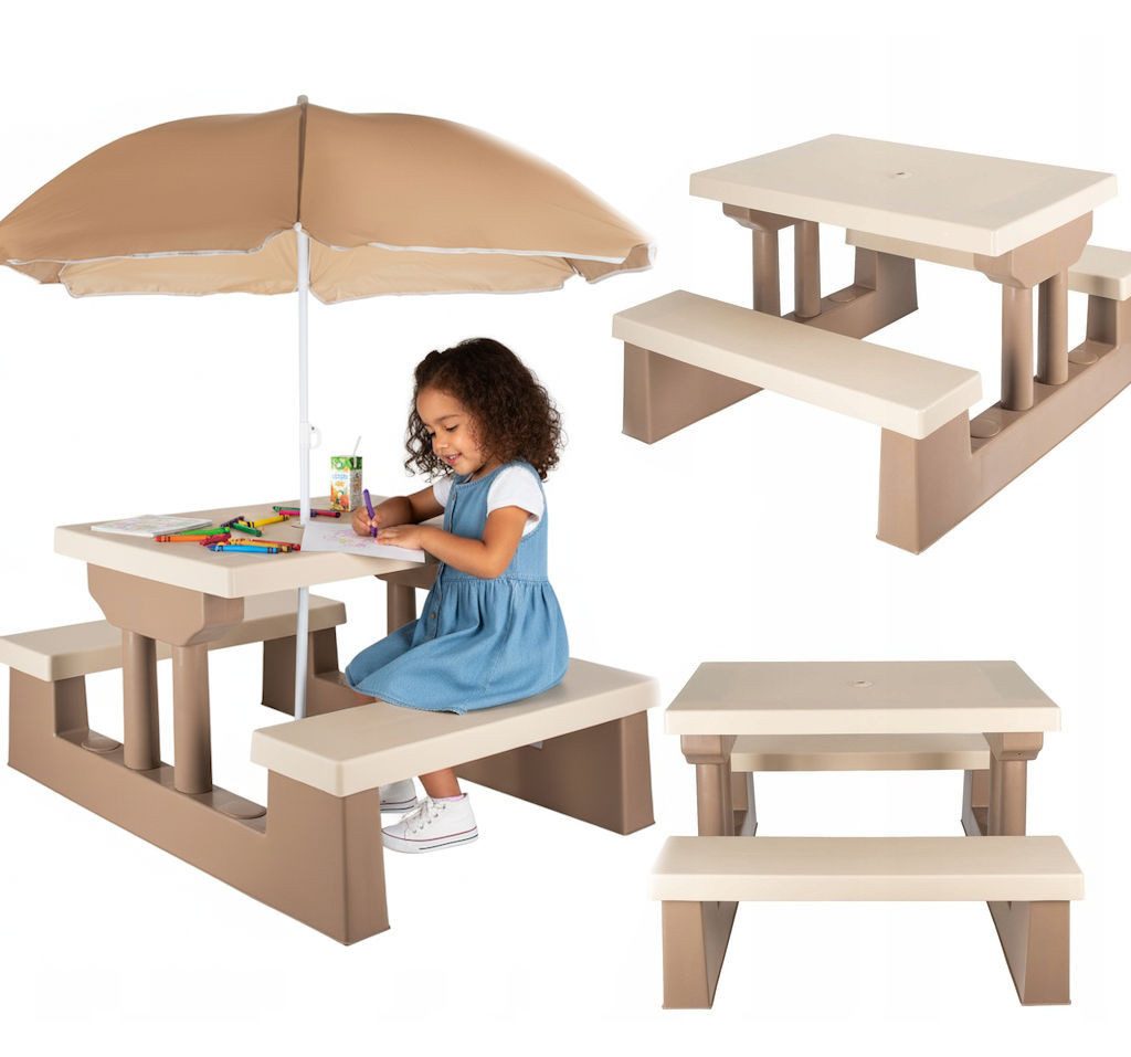 COIL Garten-Kindersitzgruppe Kinder-Picknicktisch mit Sonnenschirm 107 x 67 günstig online kaufen