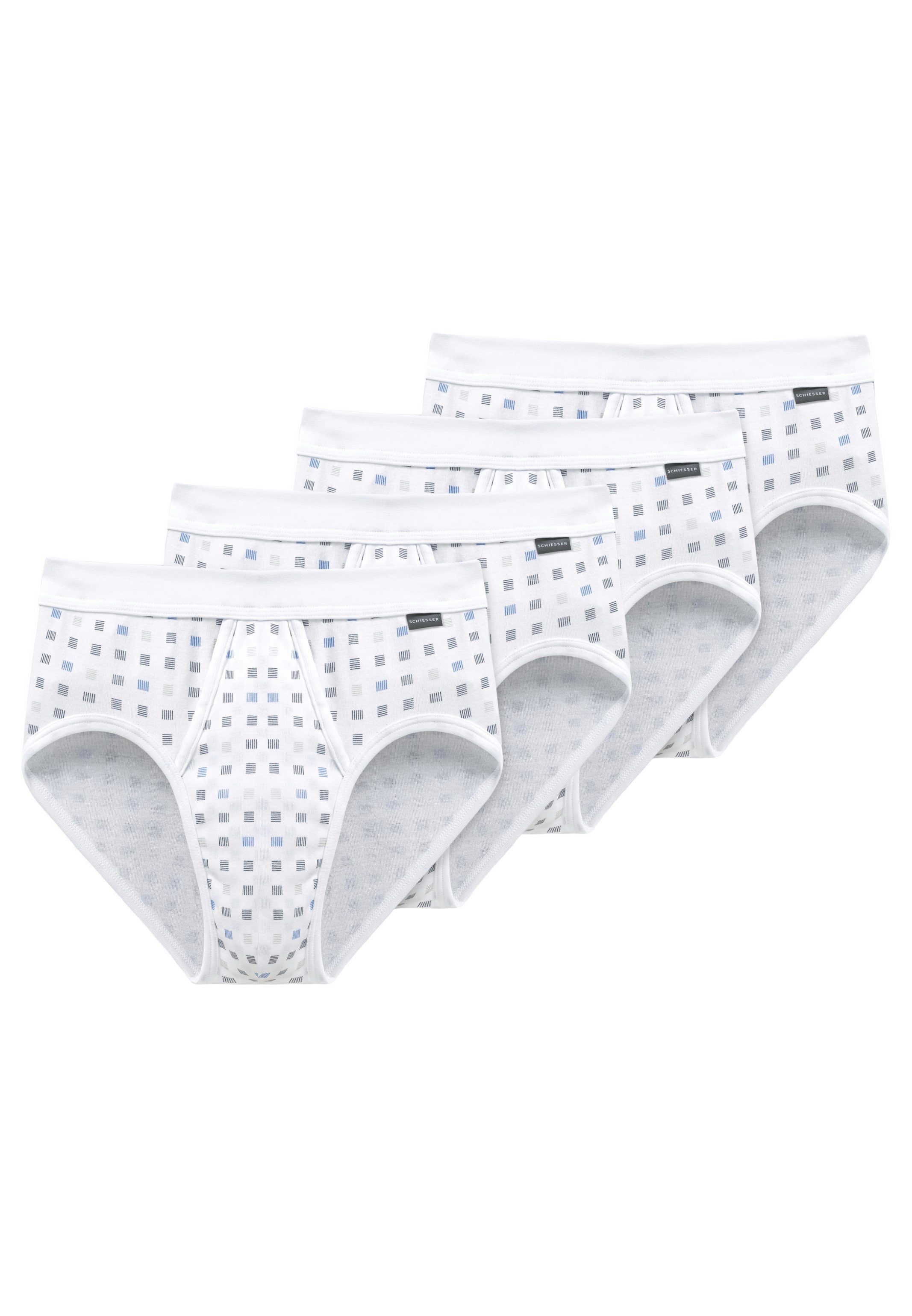Mit Strapazierfähig Slip - (Spar-Set, Eingriff Schiesser Baumwolle - 4er 4-St) Slip Essentials - Weiß Unterhose Pack Feinripp / Cotton