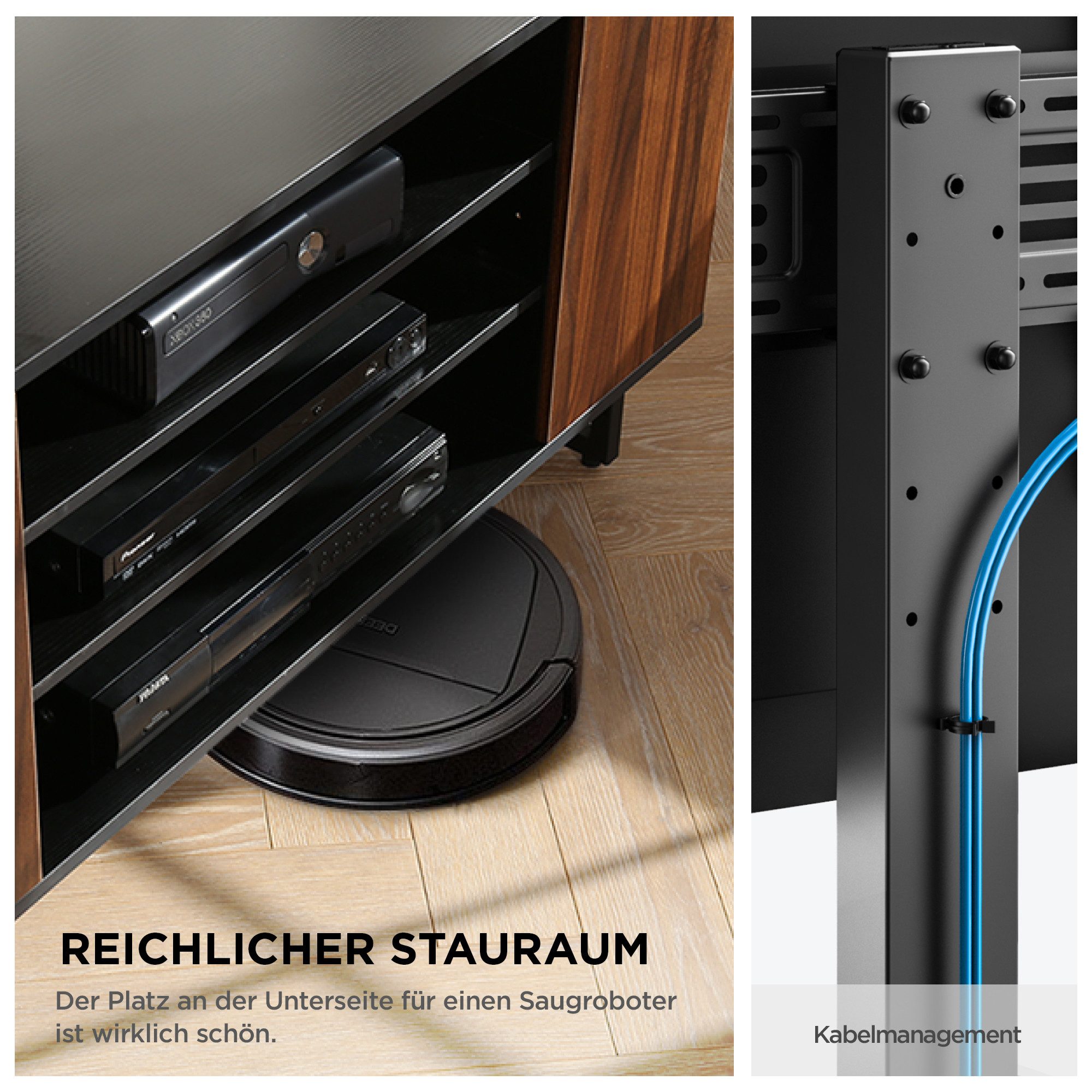 FITUEYES TV-Ständer mit Stauraumschrank, ±25° schwenkbar, 32-70 Zoll, (bis 70,00 Zoll, höhenverstellbar) – Bild 5 von 5