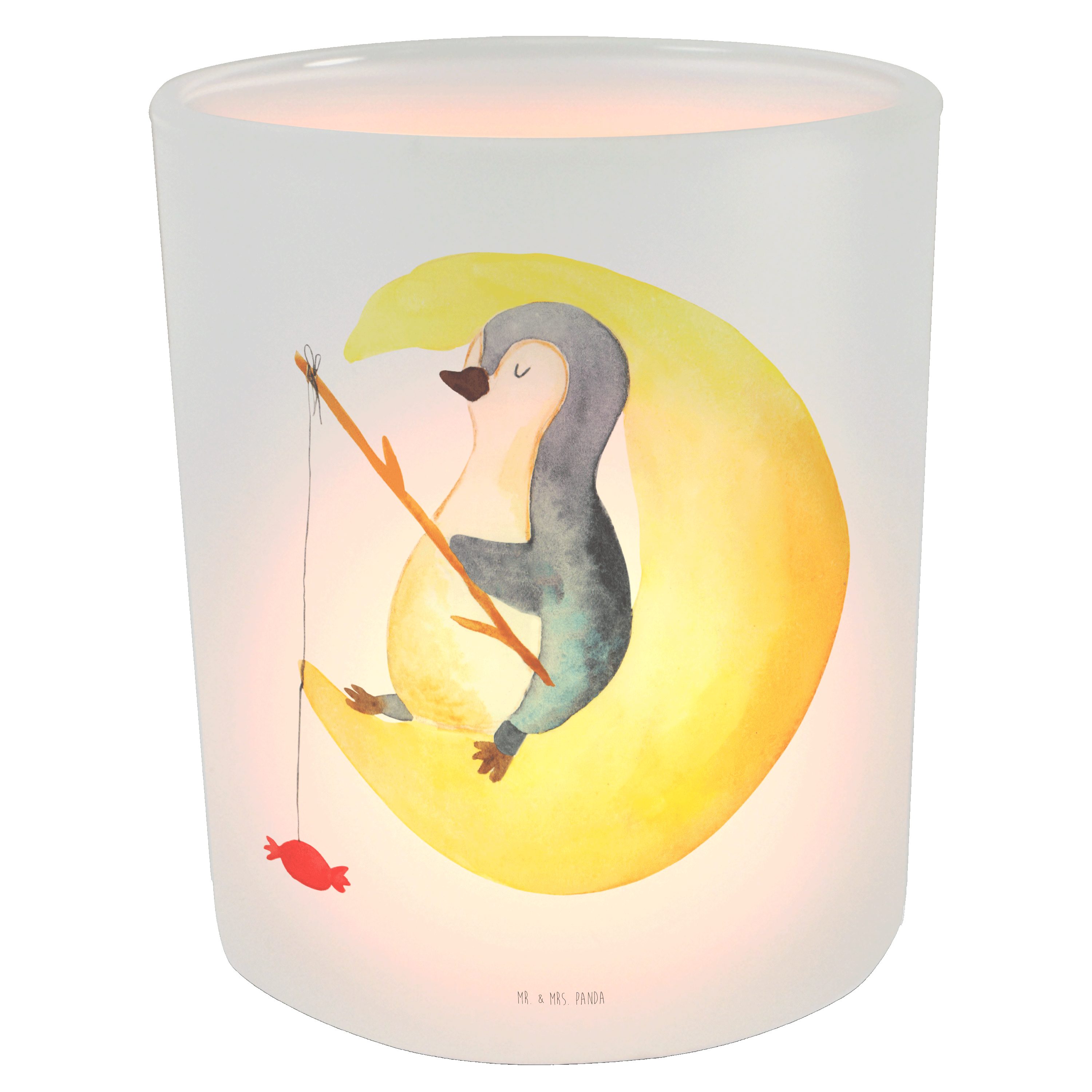 Mr. & Mrs. Panda Windlicht Pinguin Mond - Transparent - Geschenk, Teelichter, Kerzenglas, Kerzen (1 St)