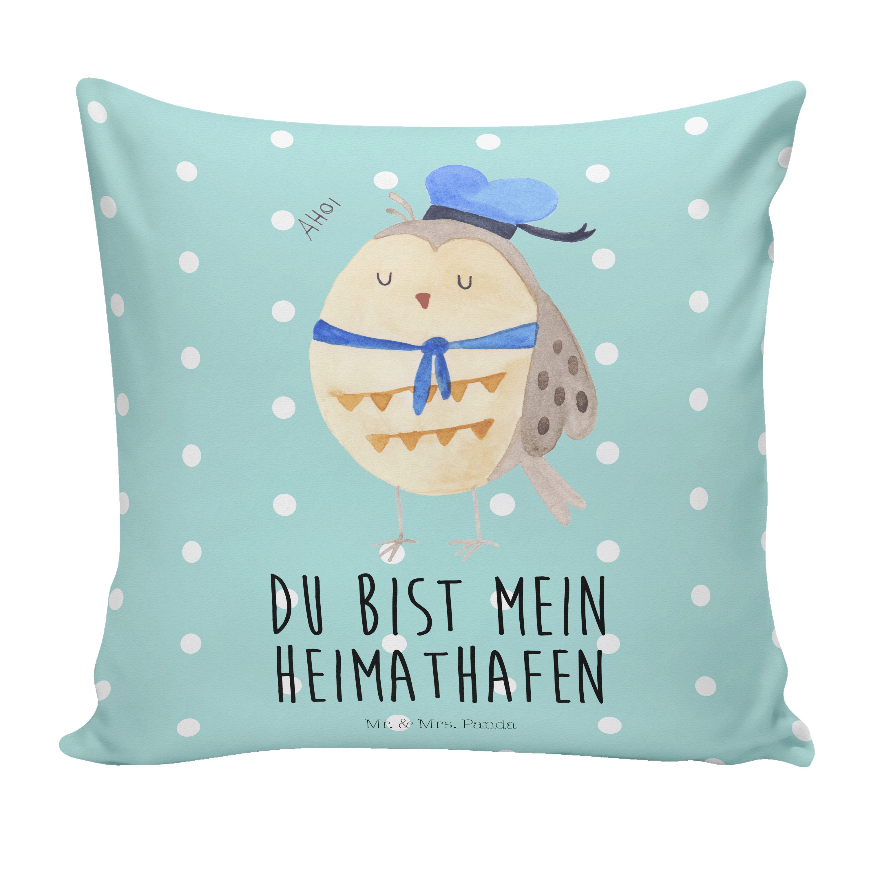 Mr. & Mrs. Panda Dekokissen Eule Matrosen - Türkis Pastell - Geschenk, Kissenhülle, Owl, Kapitän | Dekokissen