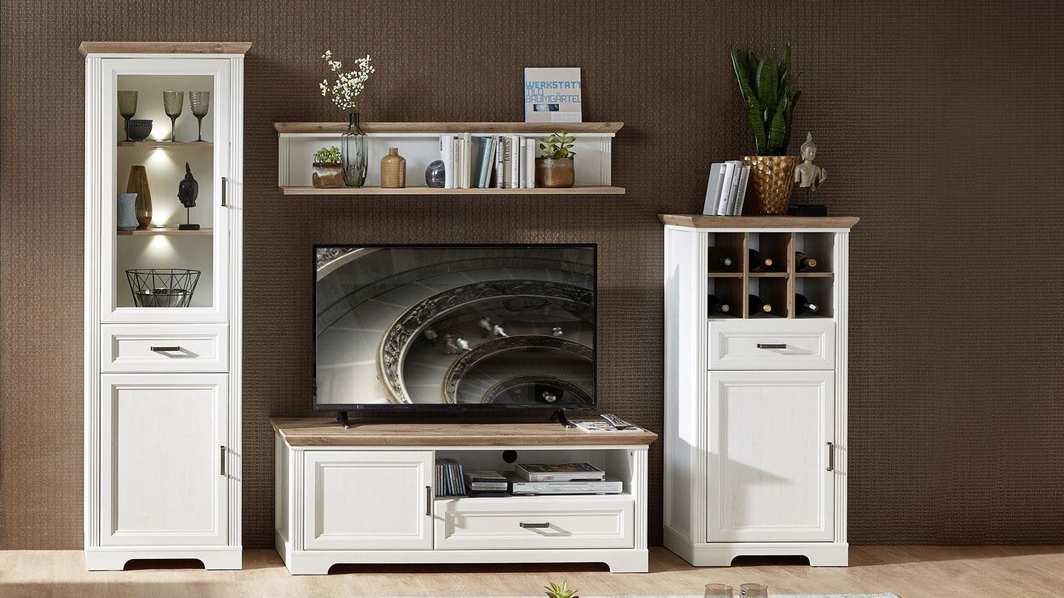 Innostyle Wohnwand Wohnwand 2 Jasmin Anbauwand Pinie hell / Artisan Eiche ca. 299x204 cm