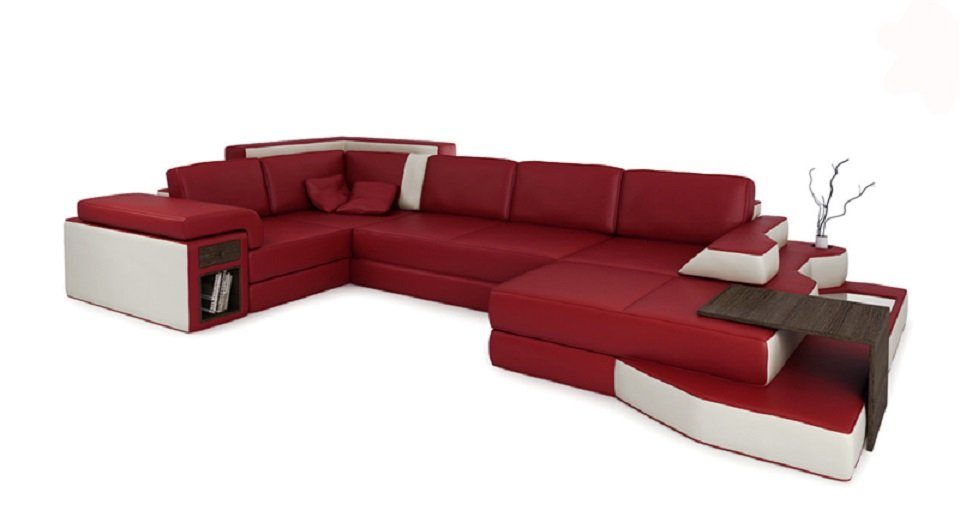 Design U Couch Sitz, Sofa JVmoebel in Form Ecksofa Wohnlandschaft Polster Leder Europe Made Rot/Weiß