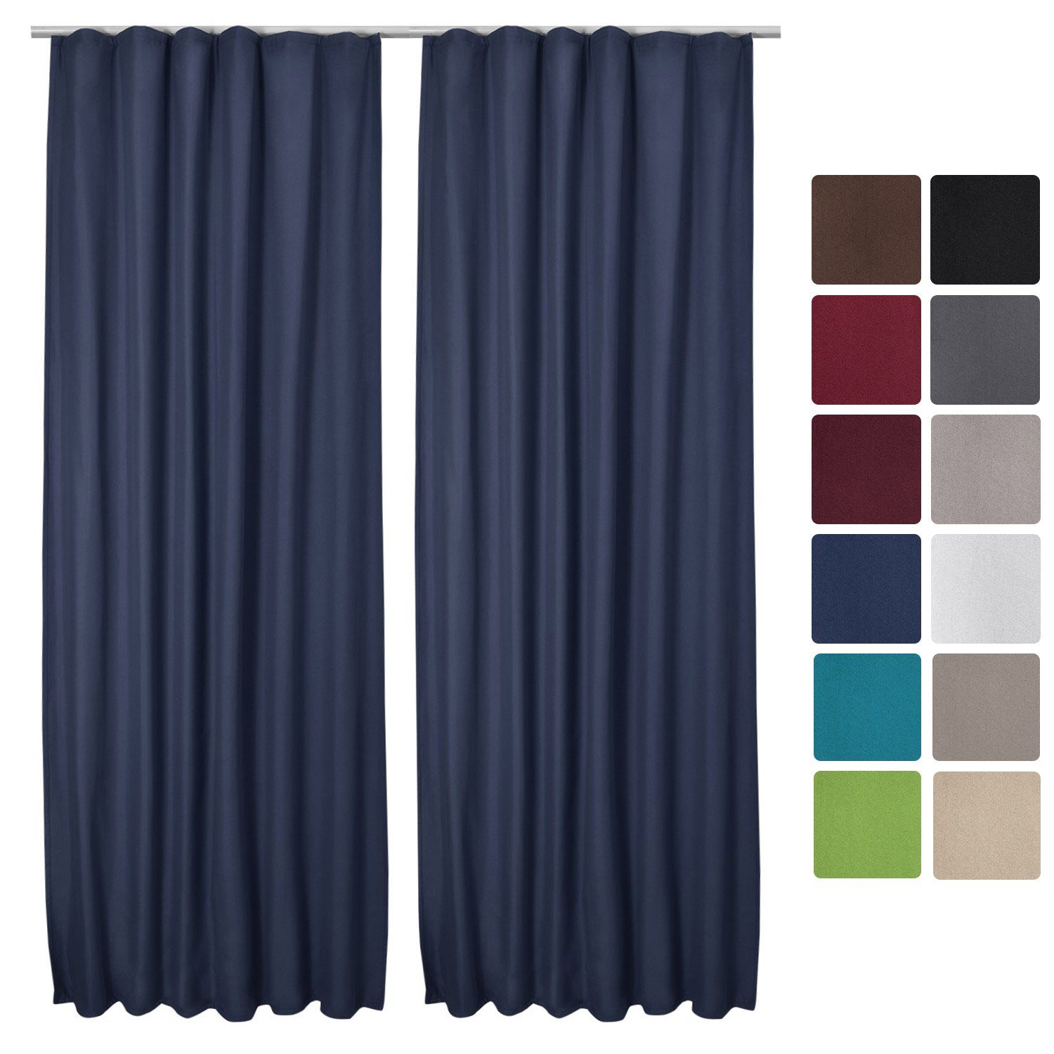 Vorhang Amelie Luna, Beautissu, 2er Set Kräuselband Thermogardine 140x245cm Blau