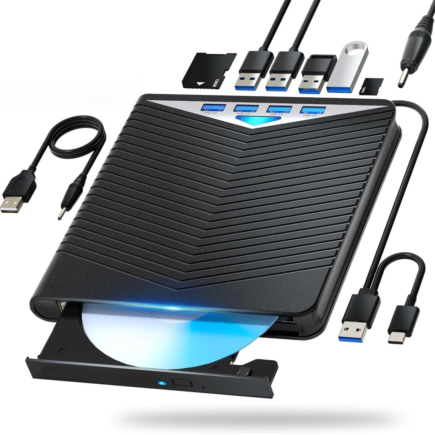 ibettertec Externes CD DVD Laufwerk, USB 3.0 & USB-C, +/-RW ROM Brenner DVD-Brenner (Optical External DVD Drive für Laptop, PC, Desktop, MacBook, iMac)